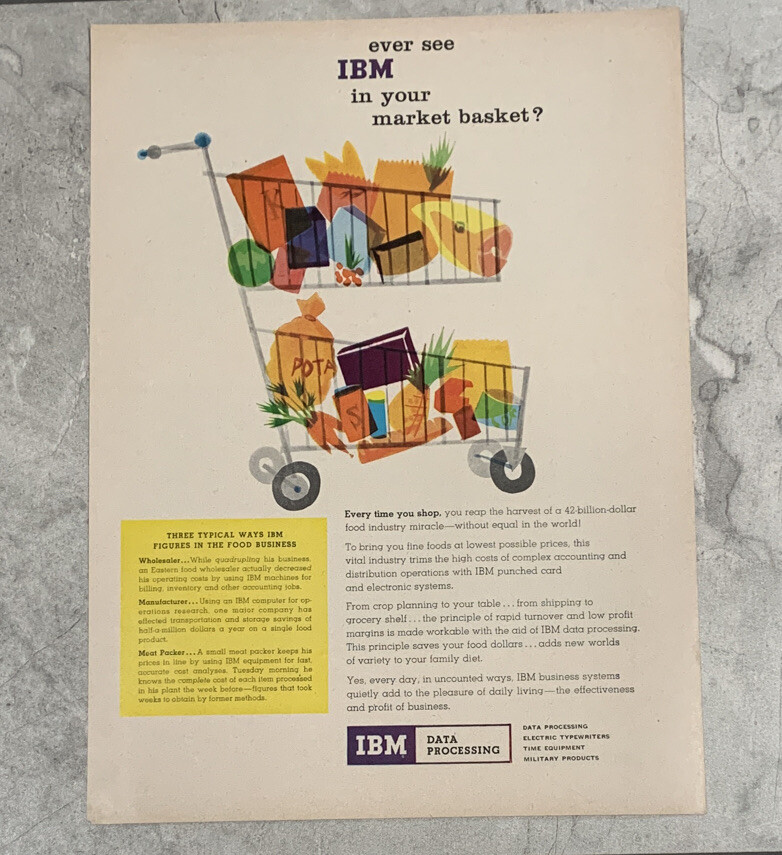 1957 IBM Data Processing Ad - - In Your Market Basket Advertisement 1957 IBM Data Processing Ad - - In Your Market Basket Advertisement