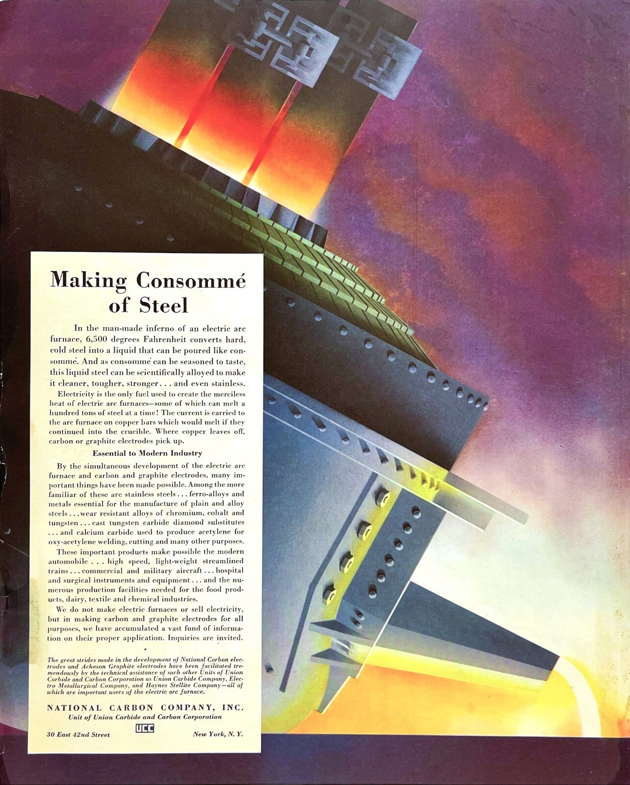 National Carbon Co Union Carbide Arc Furnace For Pure Steel 1941 Vtg Mag Excerpt