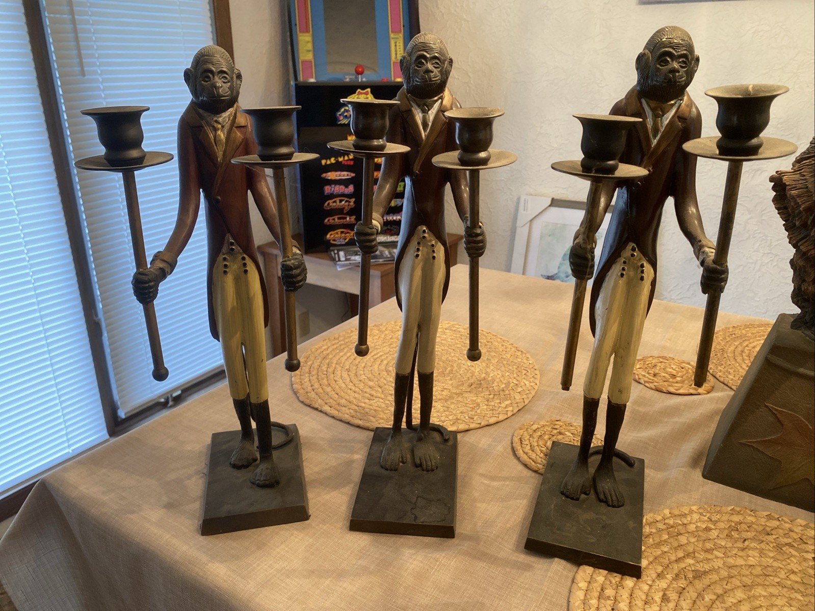 3 Vintage Maitland Smith Butler Monkey Dual Bombay Candlestick Holders