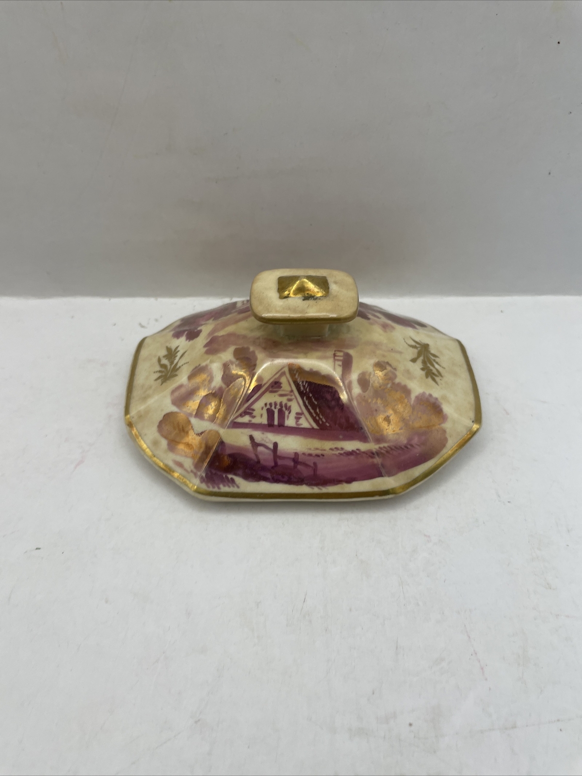 Antique Gilt Stoneware Transferware lid S2D3-B