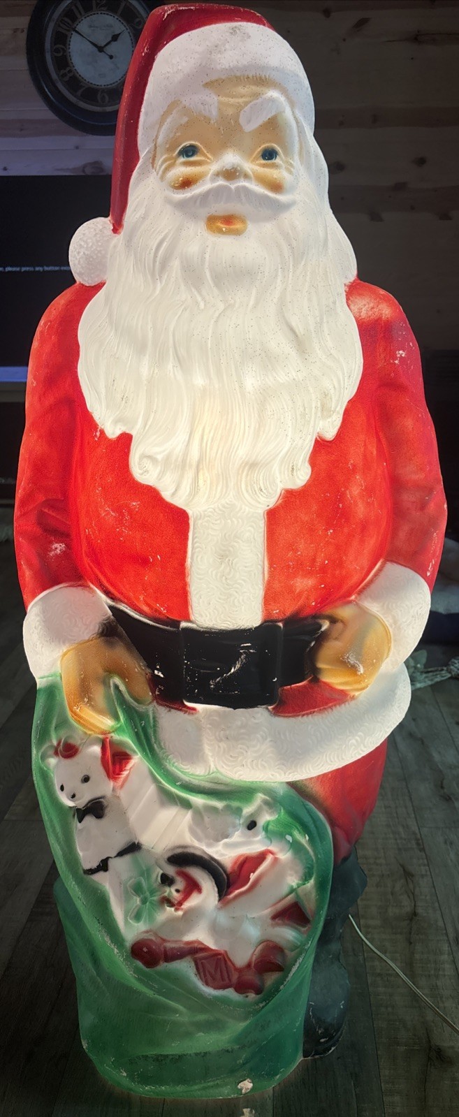 Vtg 1968 Empire 47” Tall Santa Claus Blow Mold Green Toy Sack Christmas Lighted