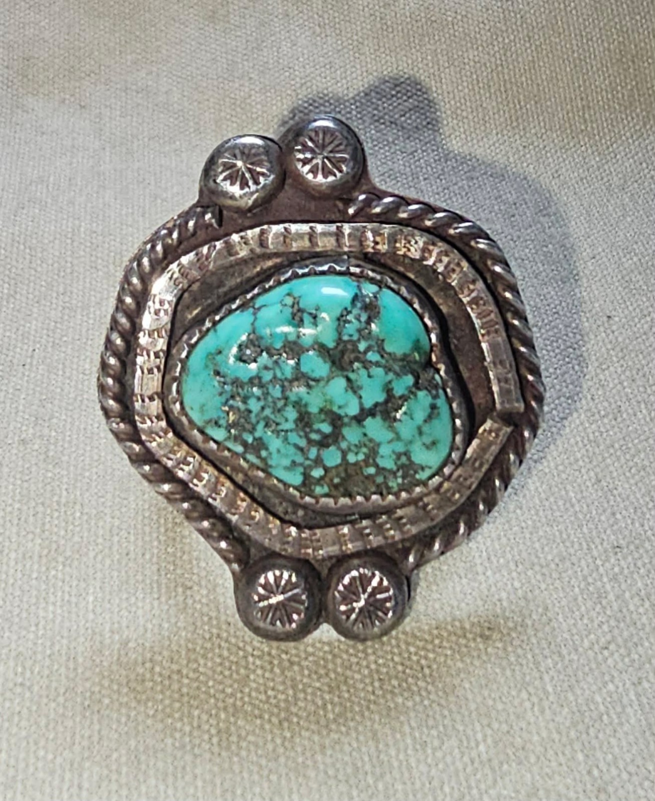 vtg Sterling Silver Southwestern Vintage Turquoise Nugget Ring sz 9.5 SIGNED