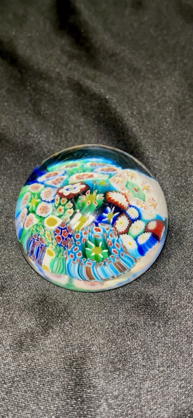 Murano TMC Close Packed Floral 2.25” Millefiori Carpet Ground Paperweight Italy Murano TMC Close Packed Floral 2.25” Millefiori Carpet Ground Paperweight Italy