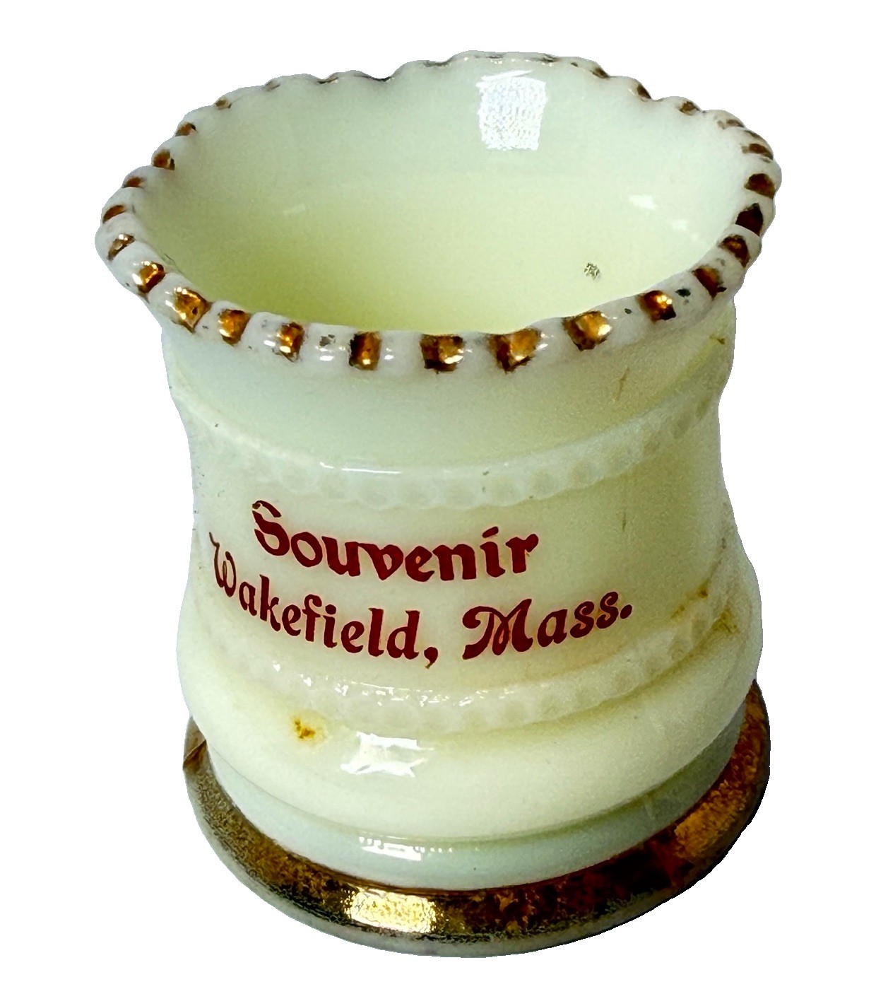 WAKEFIELD , MA Massachusetts Uranium Custard Souvenir ANTIQUE Glass Cup TRINKET