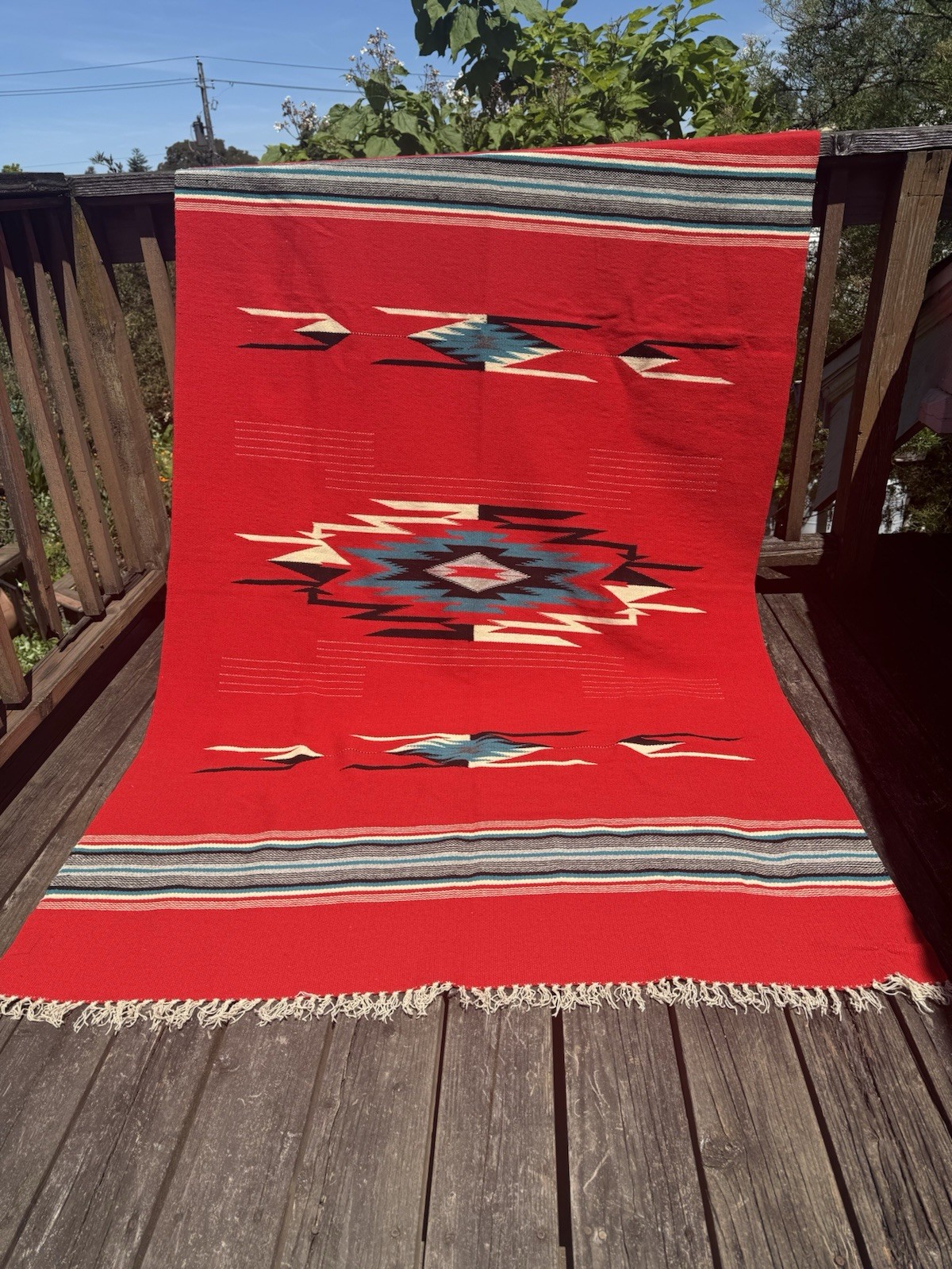 Stunning Vintage Chimayo Rug/Blanket LARGE Native American Southwestern Stunning Vintage Chimayo Rug/Blanket LARGE Native American Southwestern