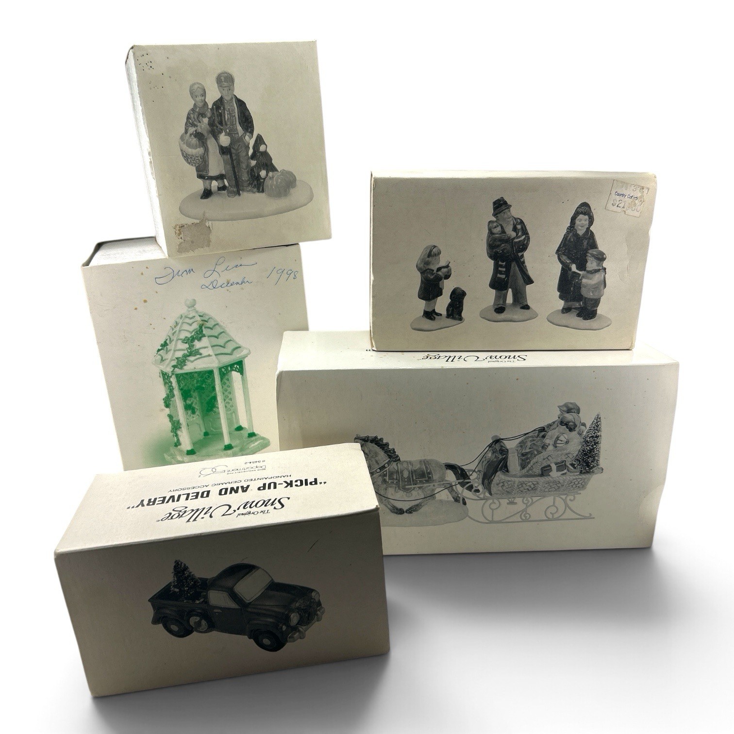 Vintage Dept 56 Set Of 5 Christmas Village Figurines And Accessories All In Box