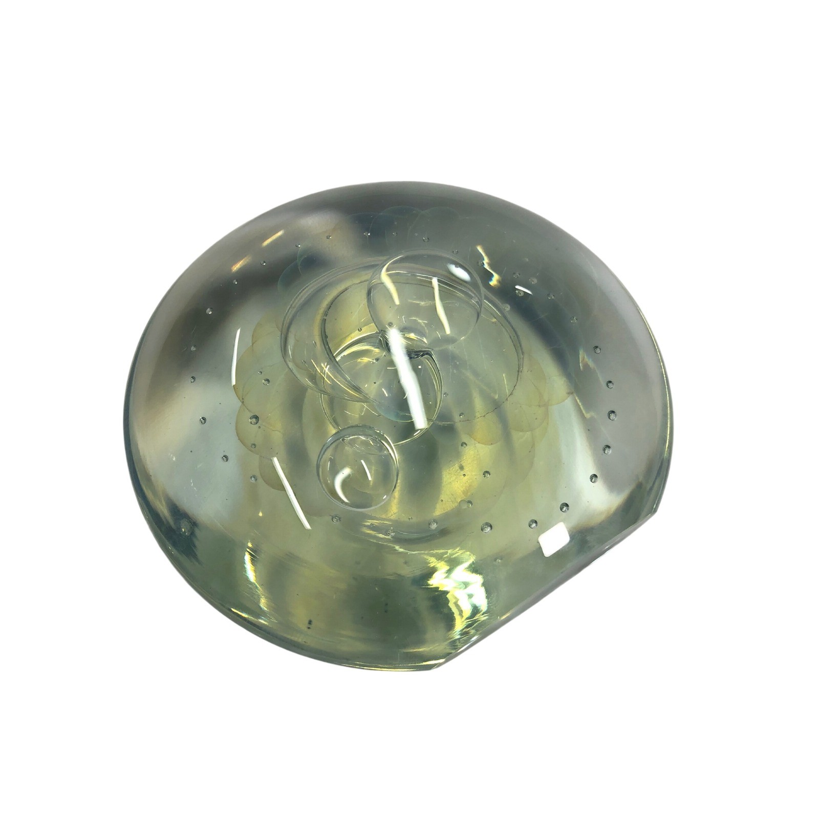 Vintage 1996 Signed Art Glass Paperweight Yellow Swirl Controlled Bubble Vintage 1996 Signed Art Glass Paperweight Yellow Swirl Controlled Bubble