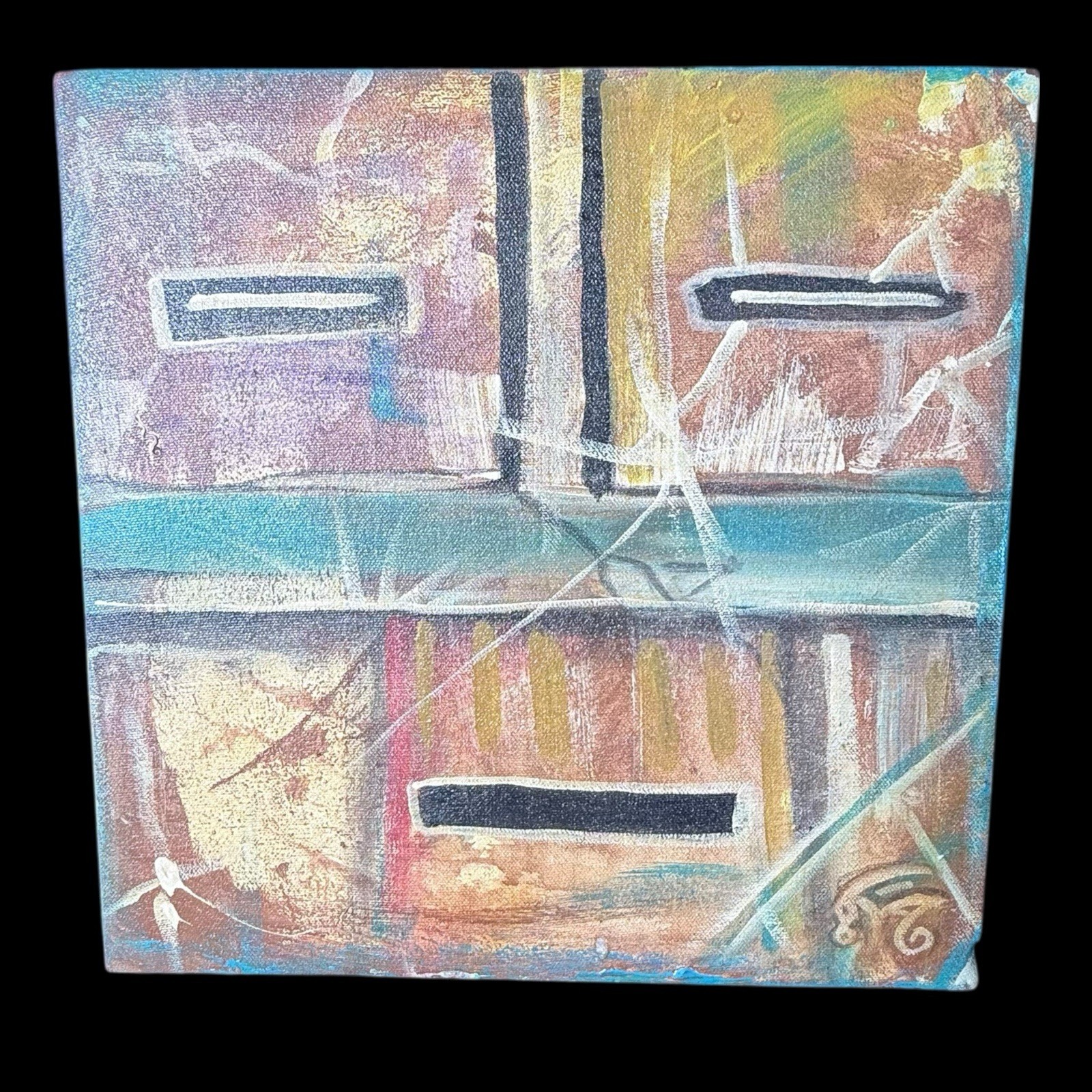Contemporary Abstract Navajo Painting Talking God Spirit In Prayer Signed 13x13