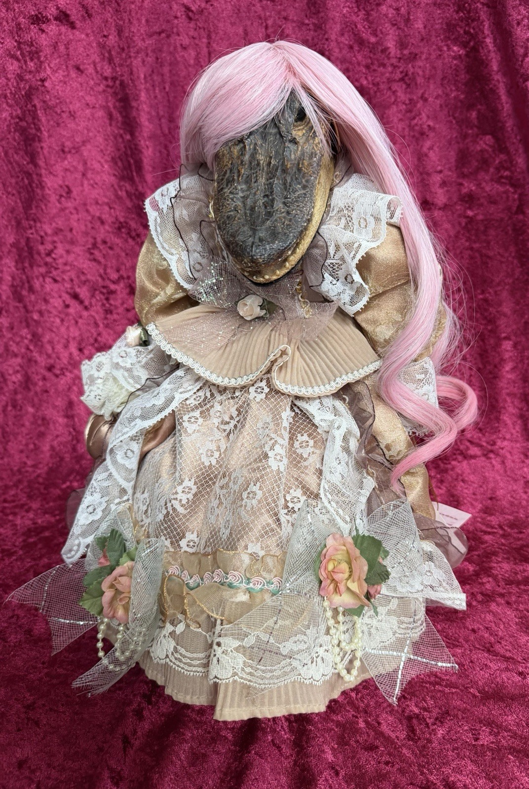 Rare Taxidermy Alligator head Vintage Antique Porcelian art doll