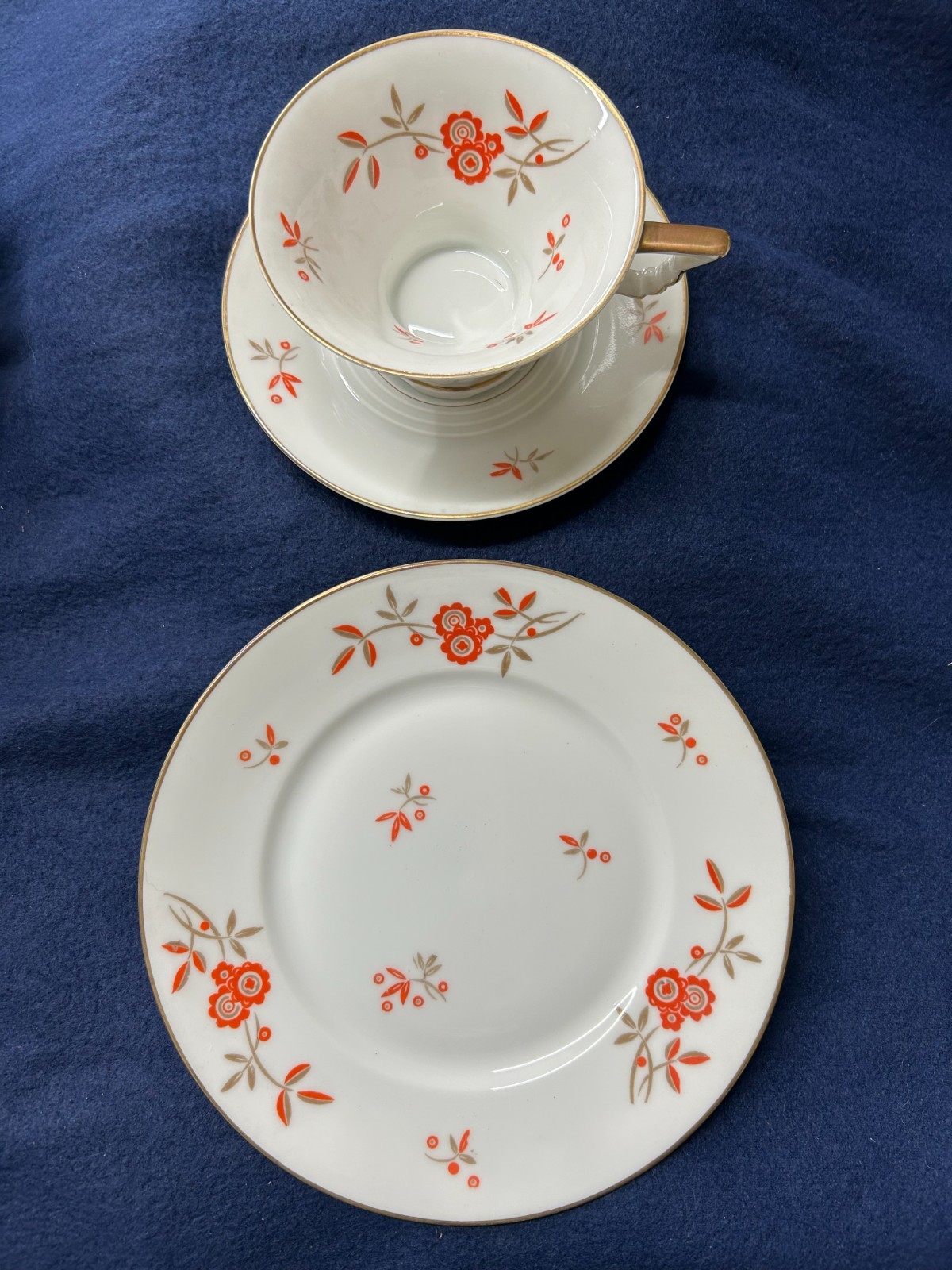 Antique C & E Carstens Sorau Art Deco Trio: Cup, Saucer, Plate Antique C & E Carstens Sorau Art Deco Trio: Cup, Saucer, Plate