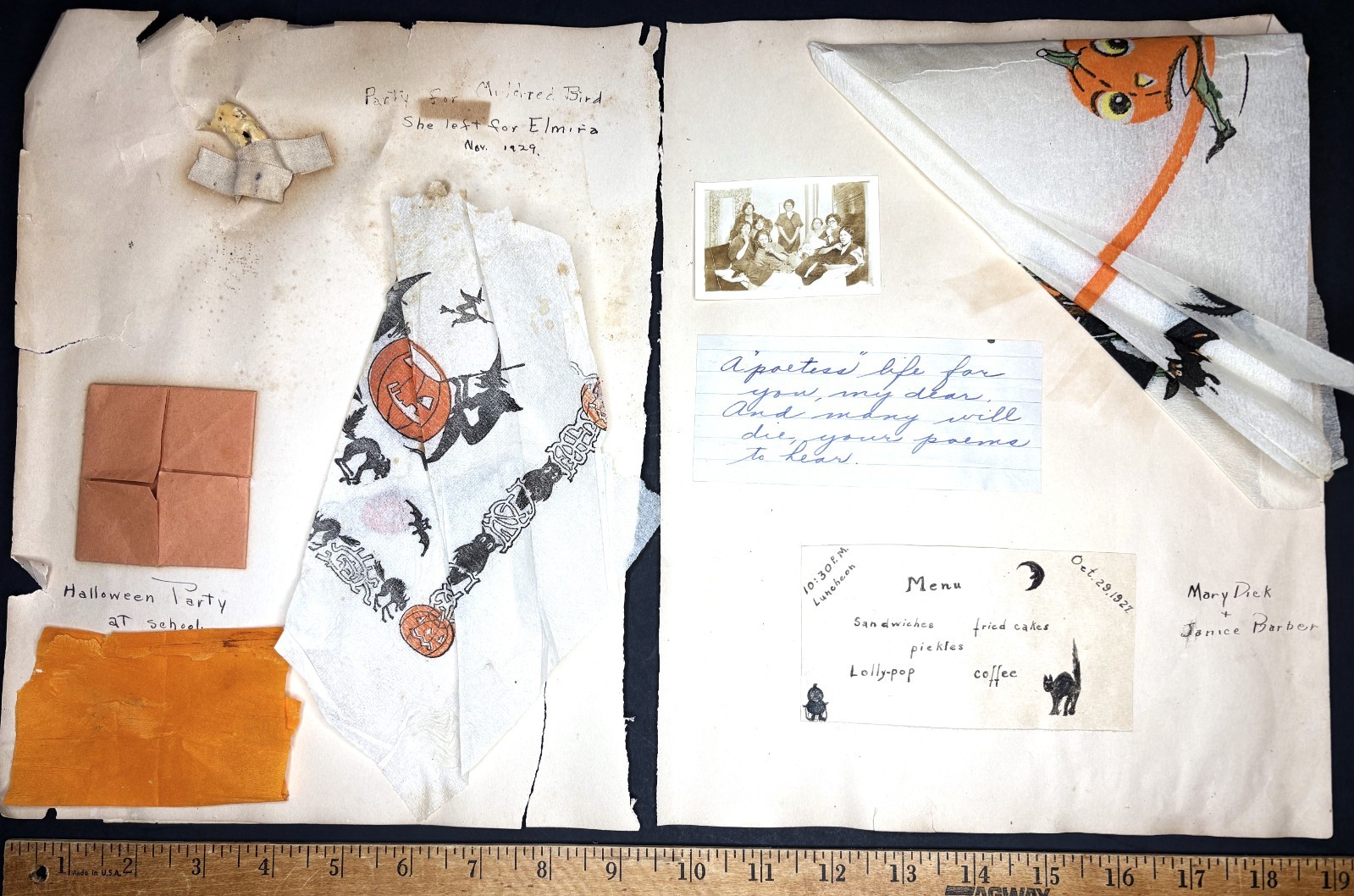 COOL - 2 Pgs from Old 1929 Scrapbook - HALLOWEEN - Crepe, etc Weird Creepy thing