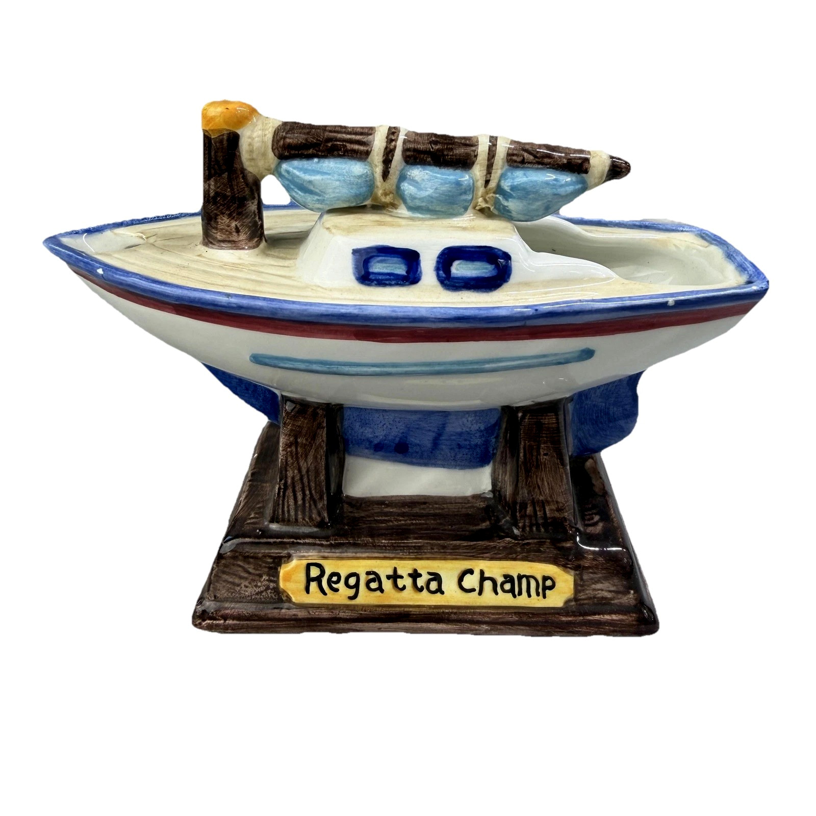Vintage 1996 Fitz & Floyd Regatta Champ Boat Planter Omnibus Ceramic Nautical