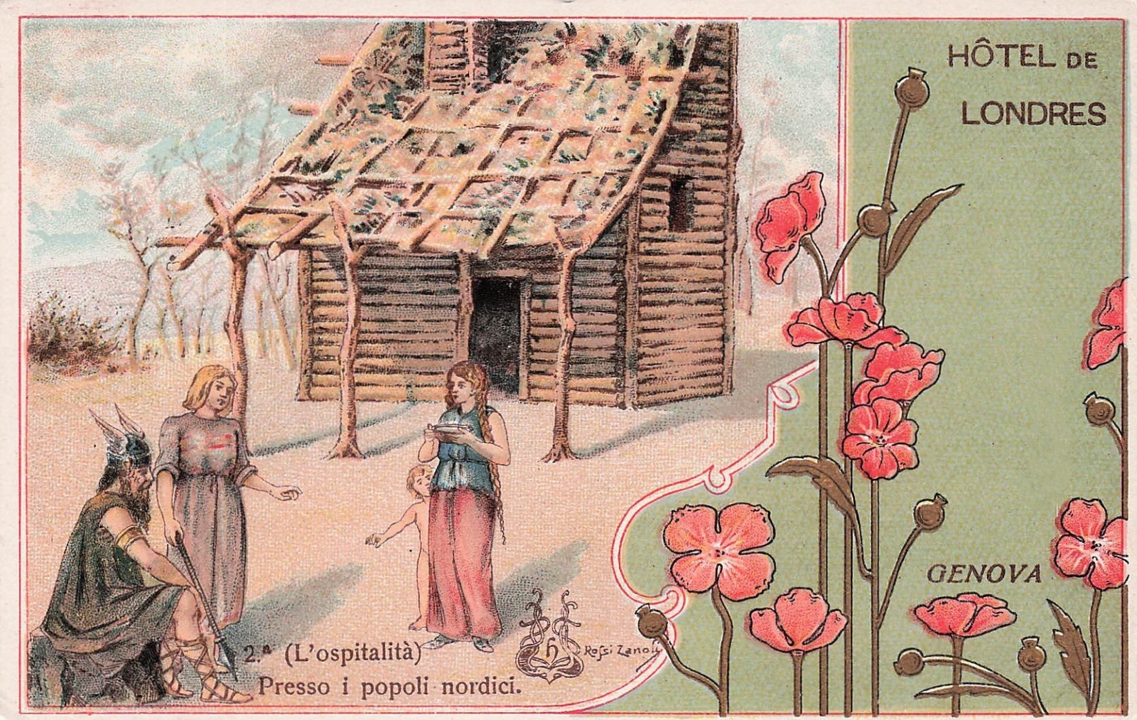 Hotel de Londres Genoa Italy Rossi Zamoli Artist Drawing Medieval Postcard 18A