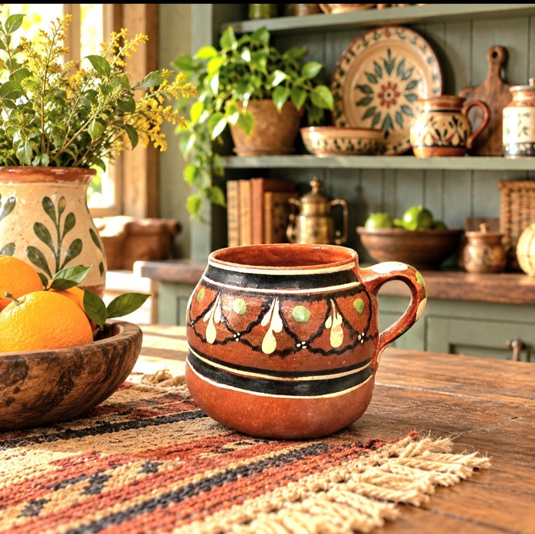 Vintage Mexican Redware Clay Mug - Handmade Tlaquepaque Tonalá Folk Art Jarrito Vintage Mexican Redware Clay Mug - Handmade Tlaquepaque Tonalá Folk Art Jarrito
