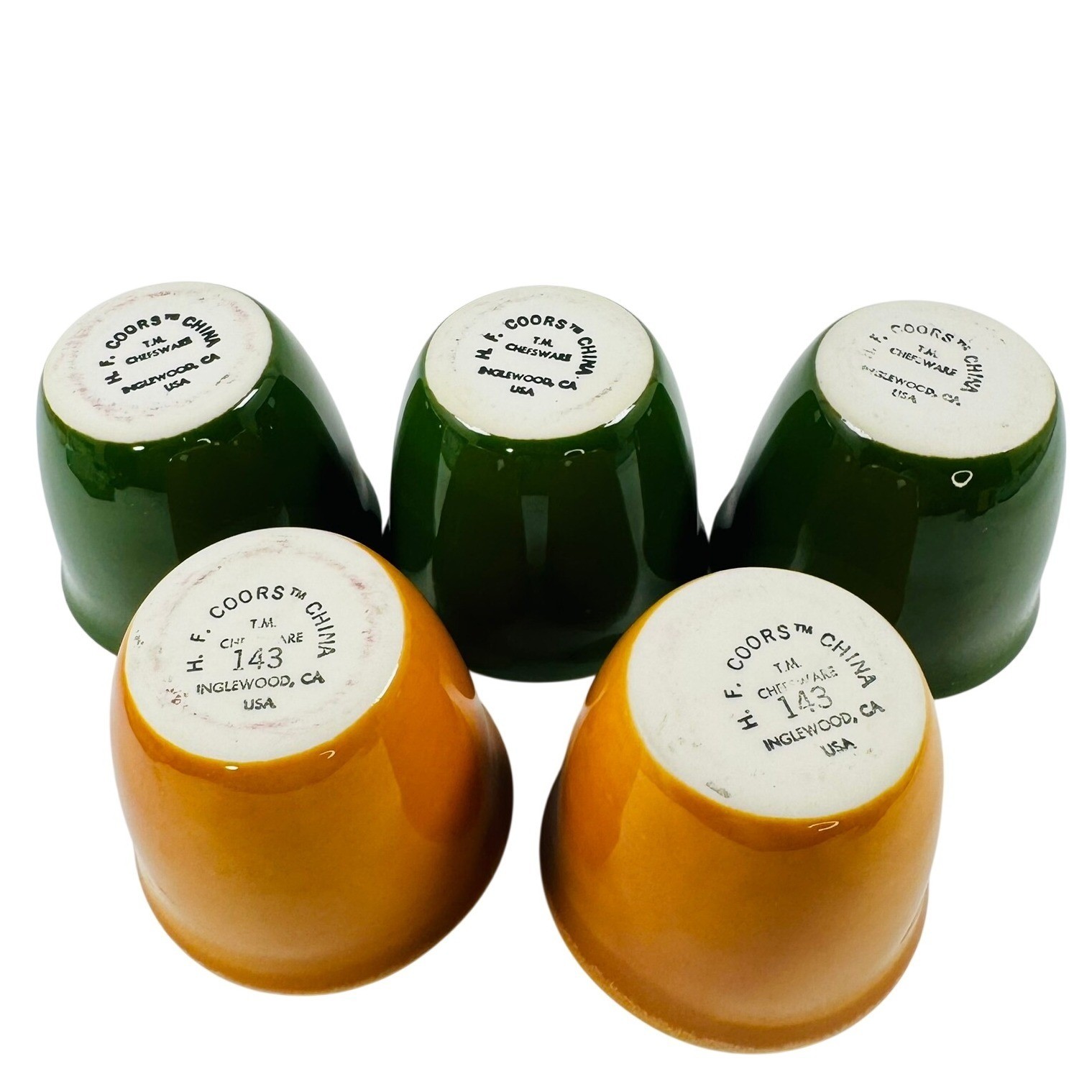 VTG HF Coors Chefsware Custard Yogurt Cups 5 pcs Green Yellow Cali Retro CUTE