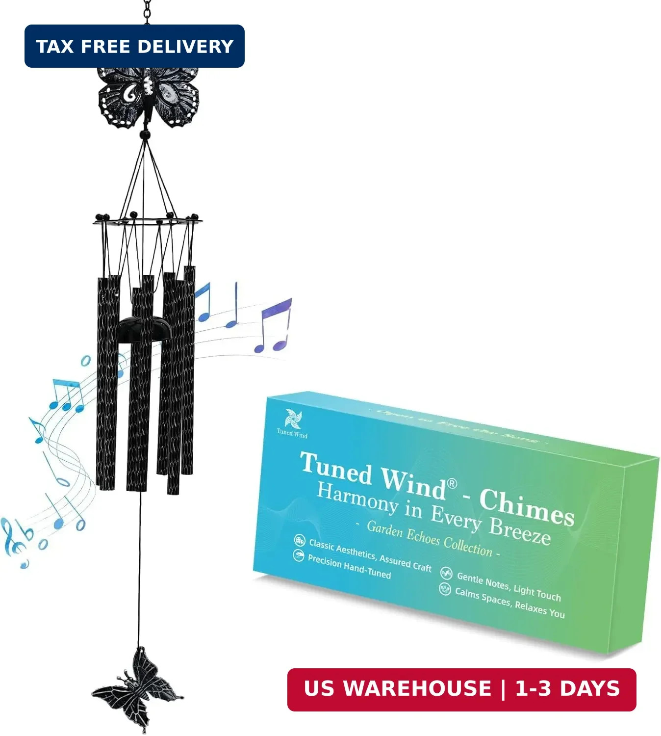32\'\' Unique Butterfly Wind Chime for Outside Clearance, Garden Metal Windchimes