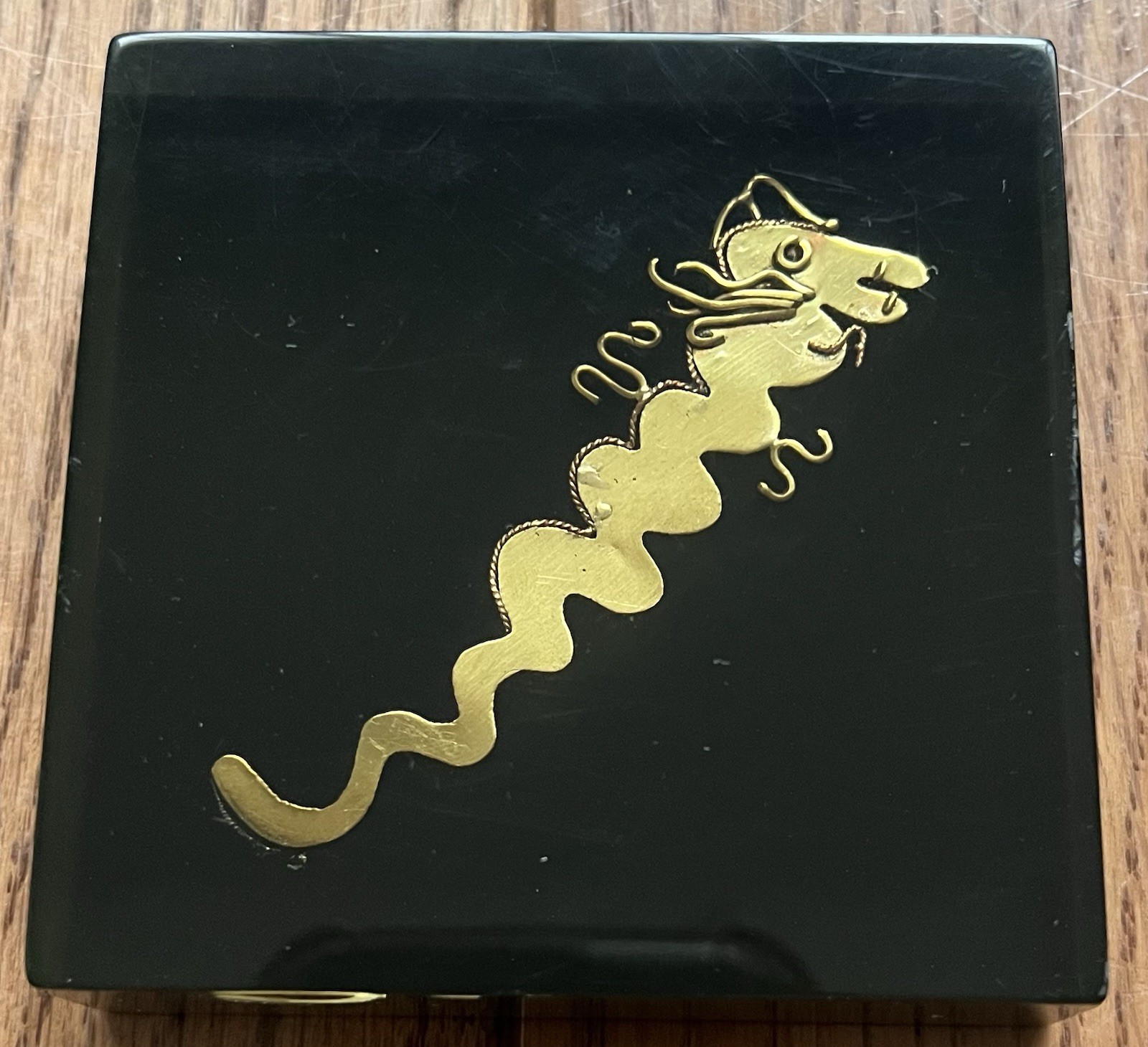 Vintage Columbian Goldsmith 18K Gold Dragon Lucite Paperweight Handcrafted