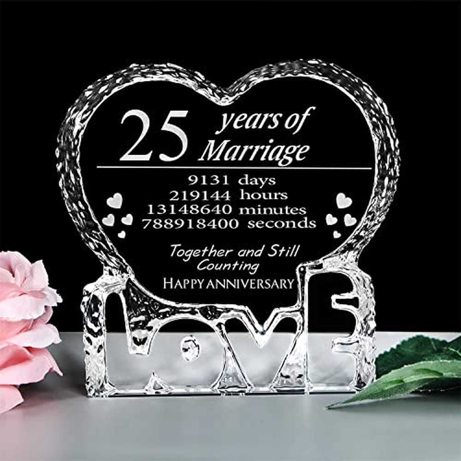 KWOOD Customized Engraved Heart-Shaped Crystal, 25 Year 25th Anniversary Wedd...