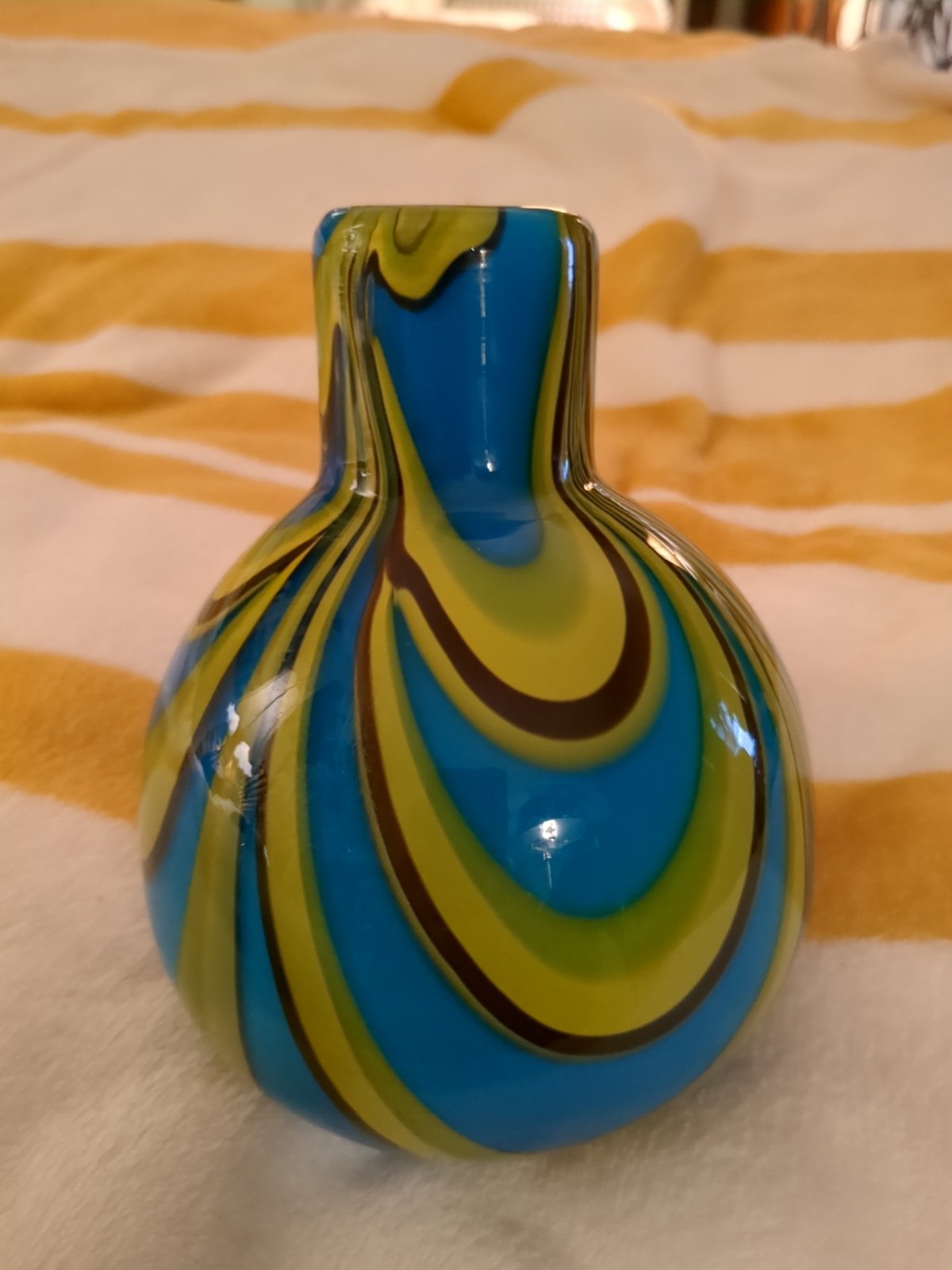 Vintage Carlo Moretti Design Heavy Thick Murano Striped Vase  7x5x1.5” 