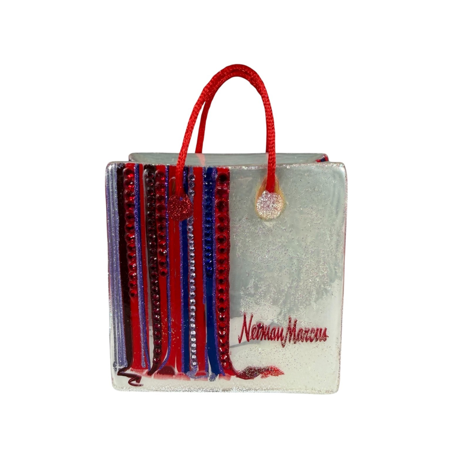 Vintage Neiman Marcus 2004 Christmas Glass Rhinestone Ornament Shopping Gift Bag