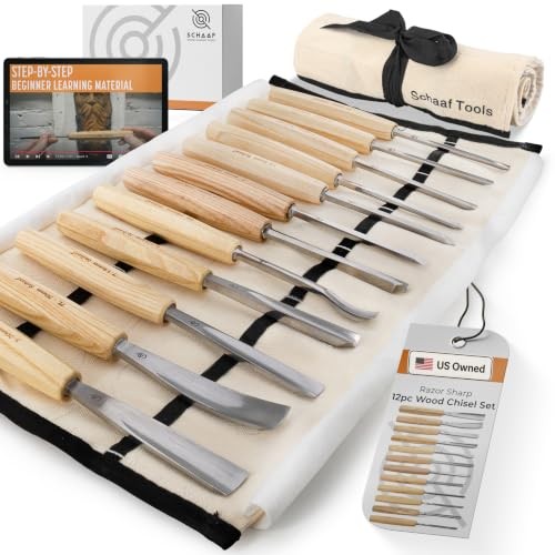 Schaaf Wood Carving Tools 12-pc Wood Chisel Set with Gouges, Cr-V 60 Steel