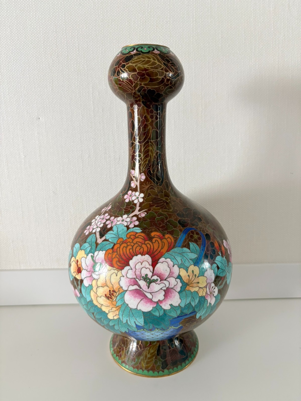 Vintage Cloisonne Floral Vase. Large over 12 Vintage Cloisonne Floral Vase. Large over 12