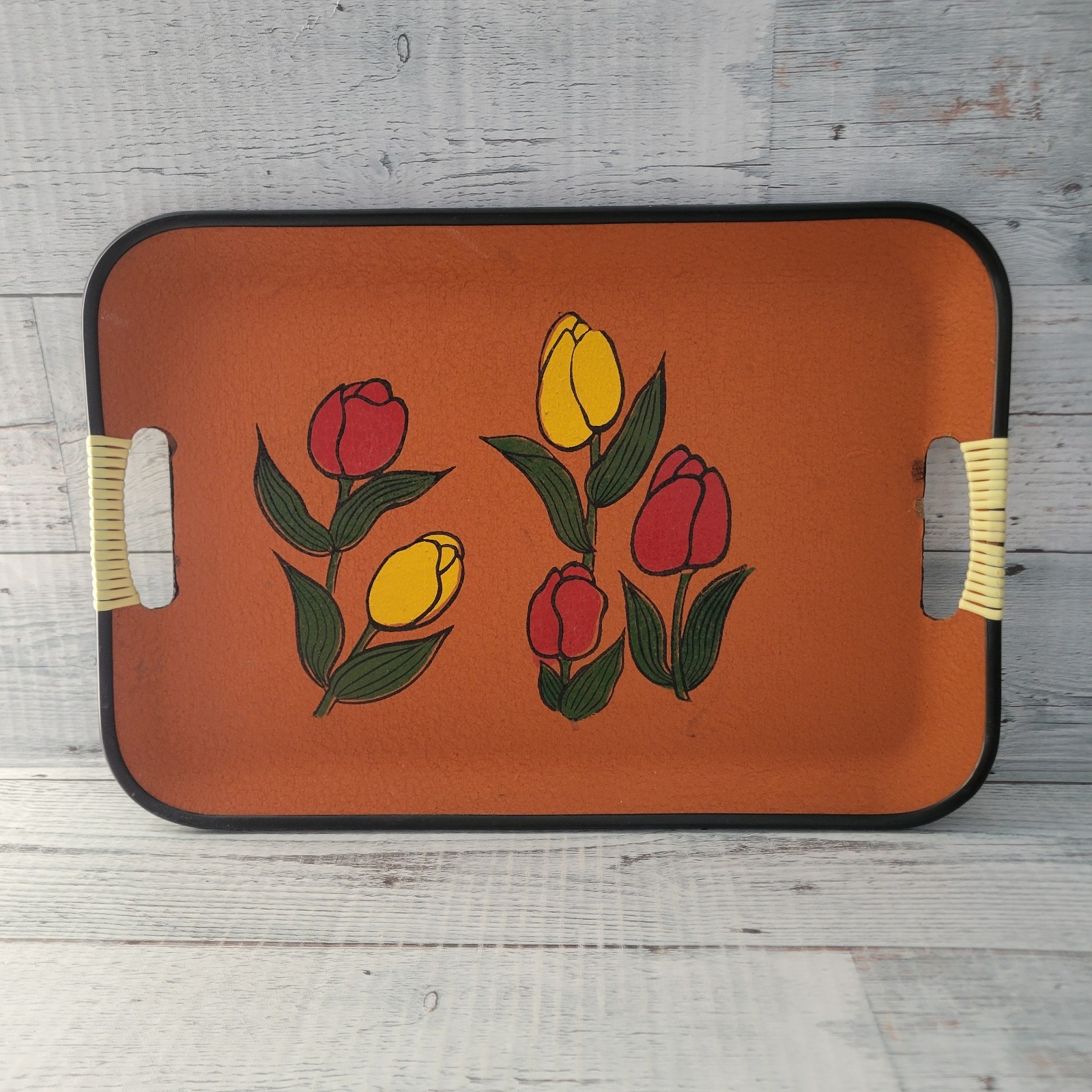 Vintage 60s 70s Norleans Japan Rectangular Serving Tray Decor Tulips Flowers