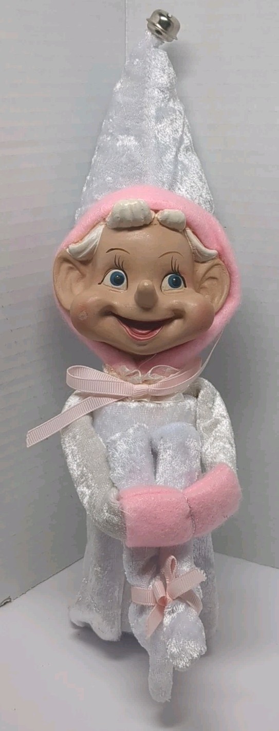 VTG LG HTF RARE White & Pink KNEE HUGGER ELF Pixie FIGURE PLUSH 12
