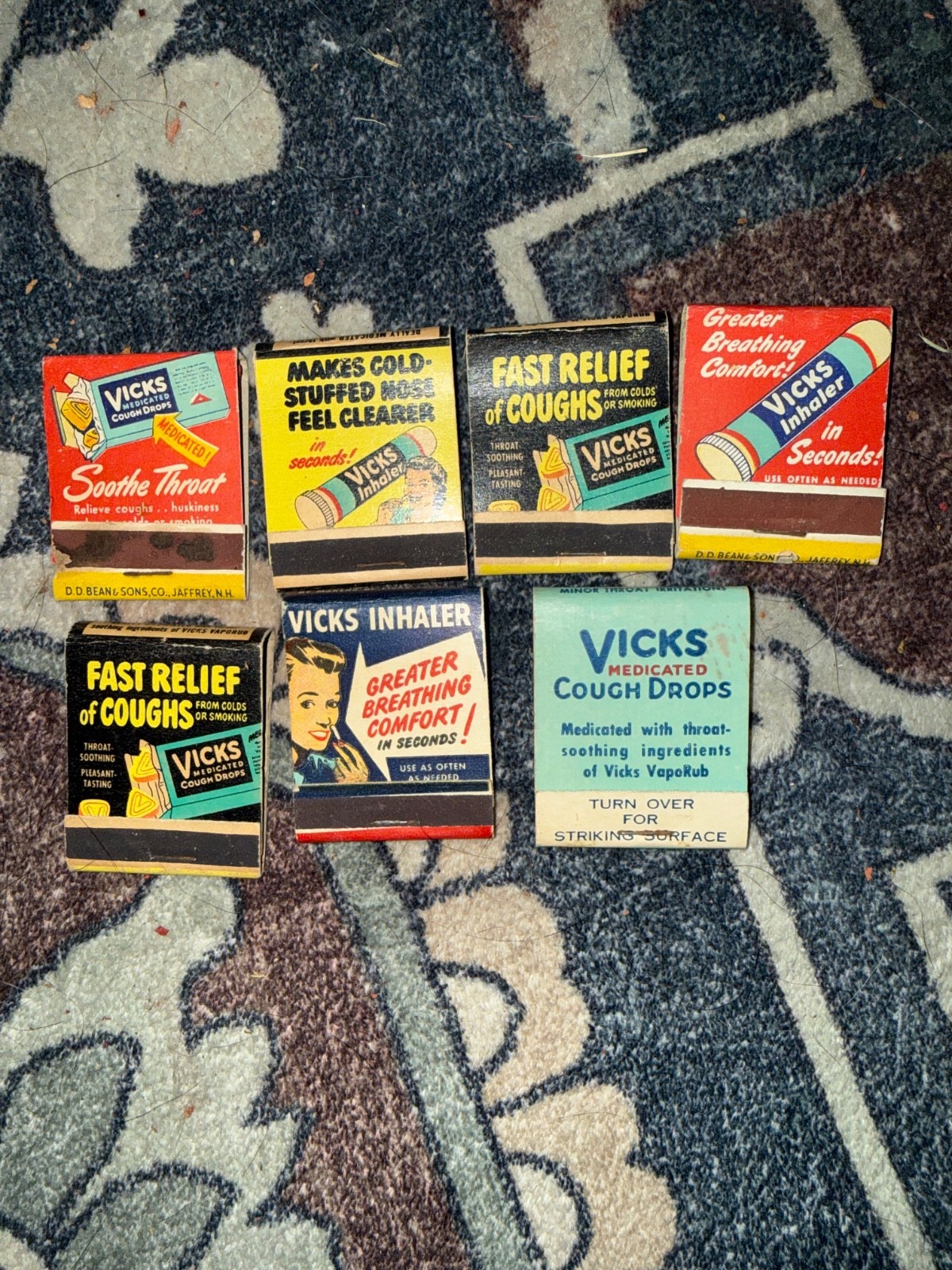 Lot of 7 Vintage Unstruck Vicks Matchbooks Cough Drops Inhaler Advertising Lot of 7 Vintage Unstruck Vicks Matchbooks Cough Drops Inhaler Advertising