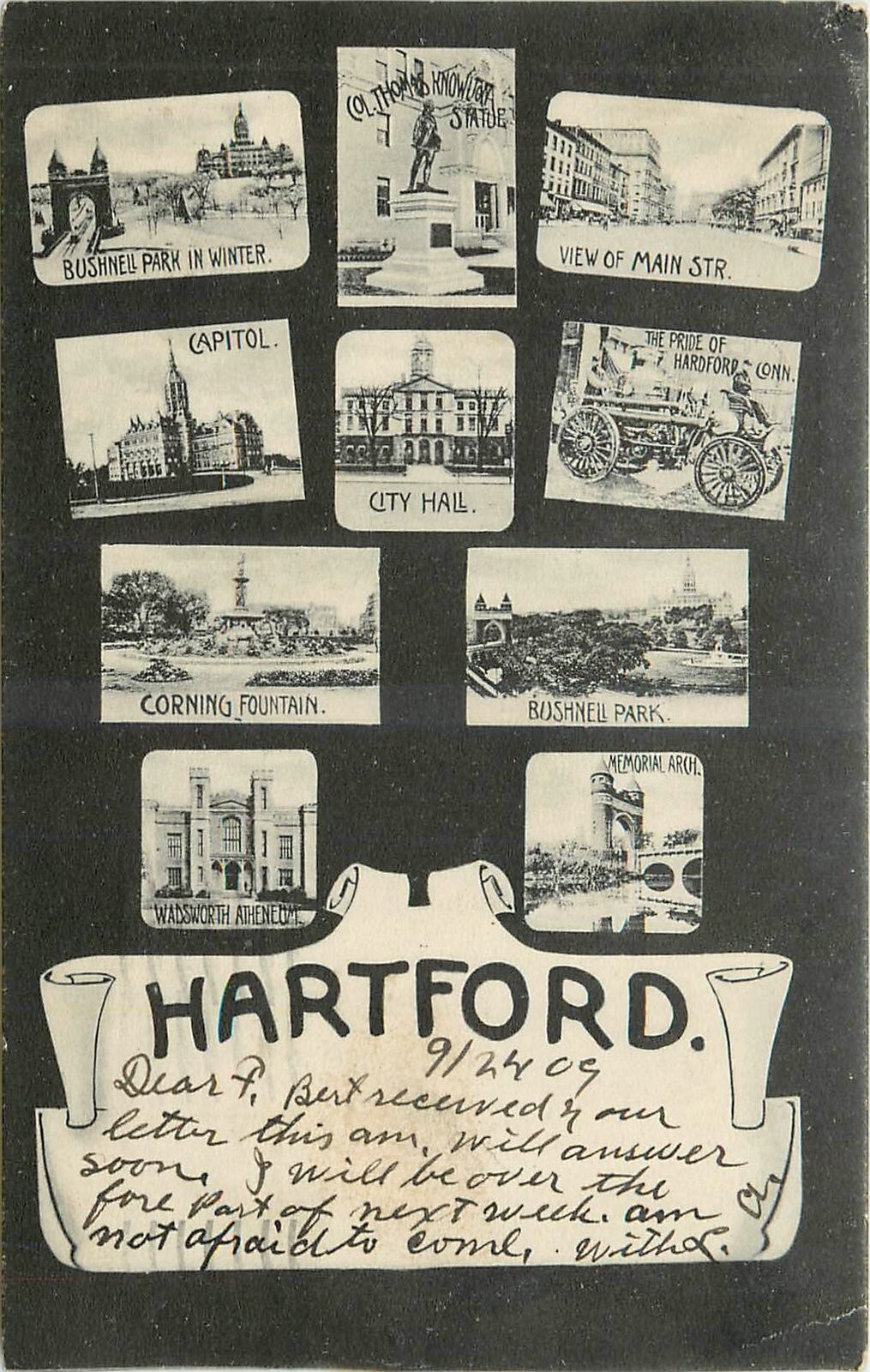 1908 Hartford Connecticut  Multi View Postcard undivided 24-11756