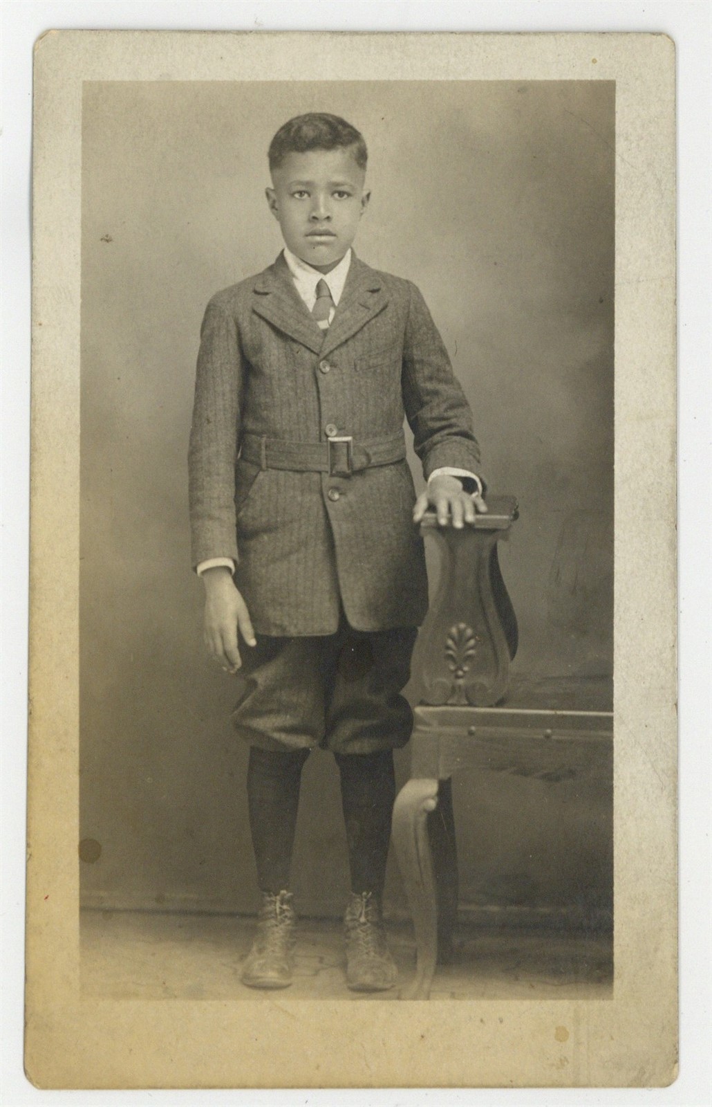 African American Handsome Biracial Boy 1930 Suit Knicker Pants RPPC Photo Q9847