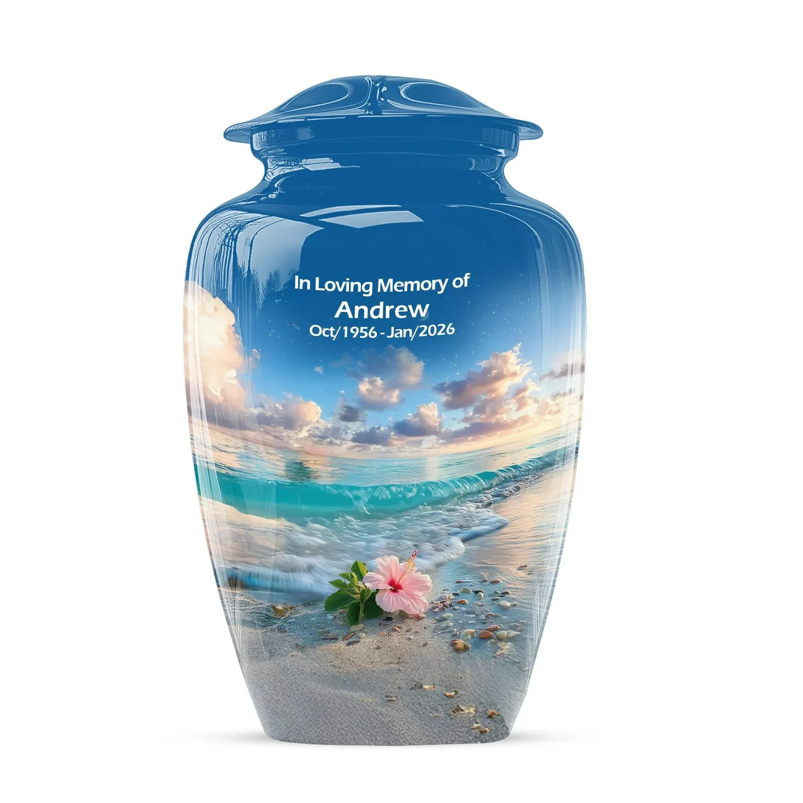 Personalized Beach Cremation Urn for Ashes, Ocean Sunset Memorial Urn, Custom