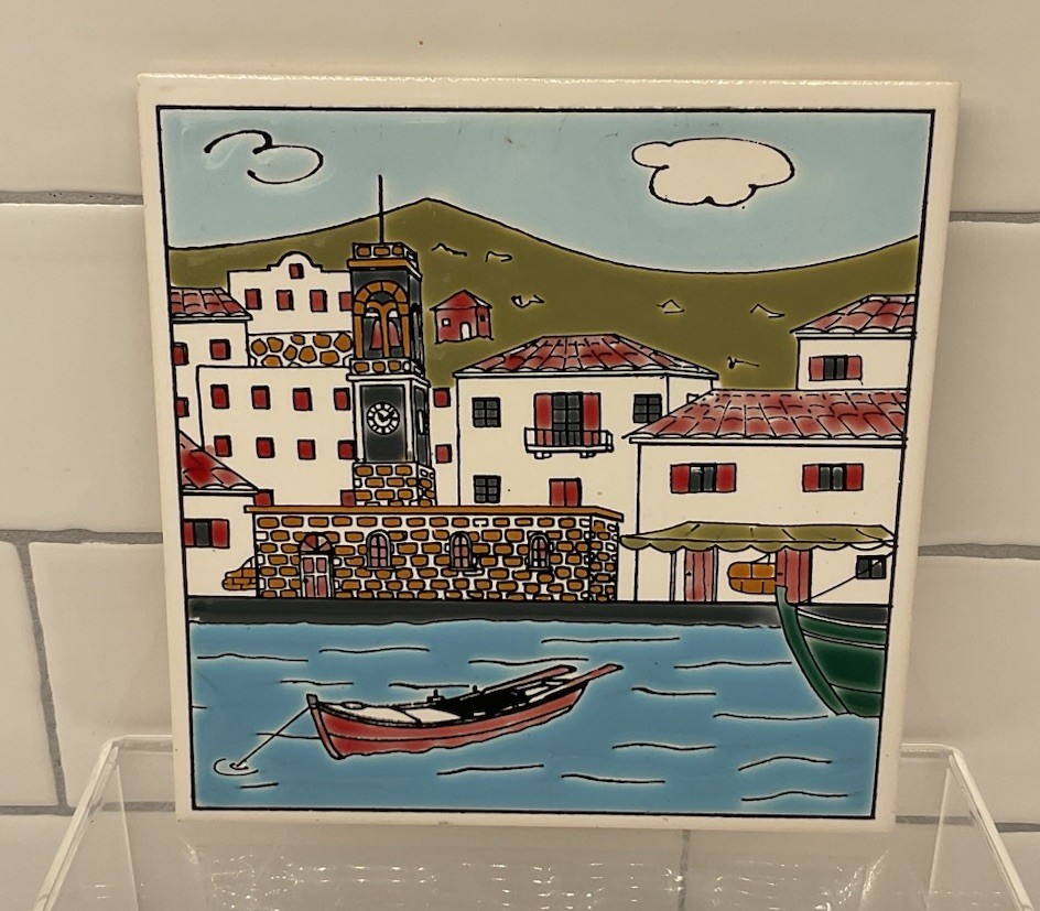 VINTAGE TILE GREECE HAND PAINTED AND GLAZED 🔥