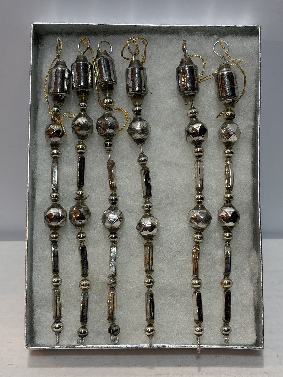6 Vtg Czech Mercury Glass Bead Icicle Ornaments 6\