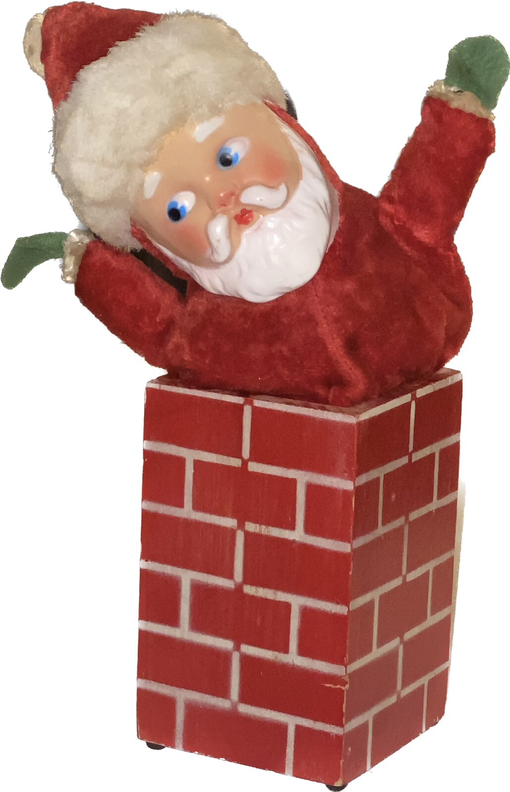Vintage Christmas Knickerbocker 1950’s Rubber Face Santa In A Chimney Music Box