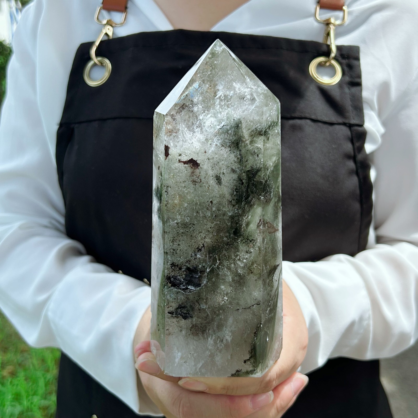 2.1LB Natural Ghost Phantom Quartz Obelisk Crystal Wand Point Healing C3004