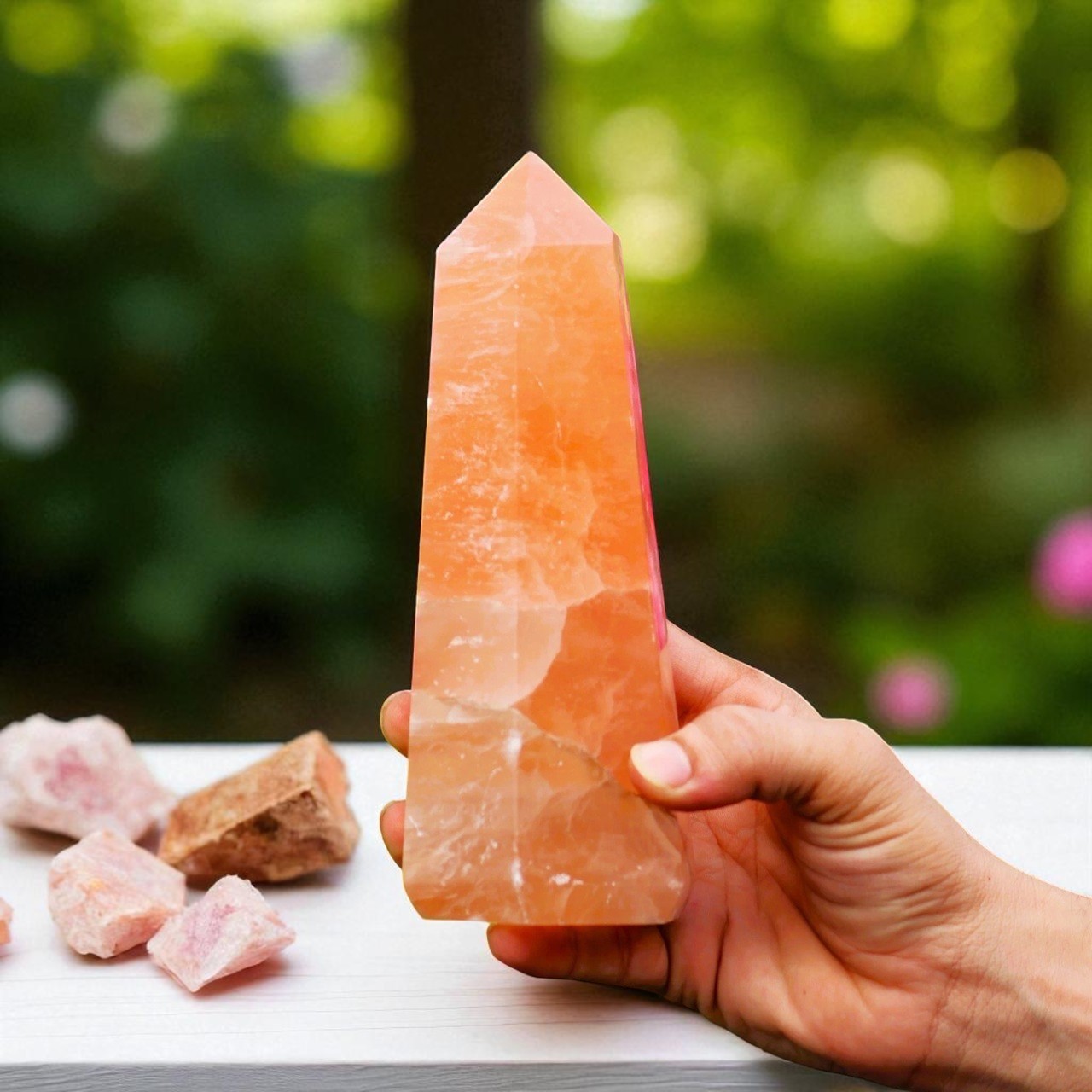 Large 185MM Orange Selenite Crystal Tower Metaphysical Aura Stone For Home Decor
