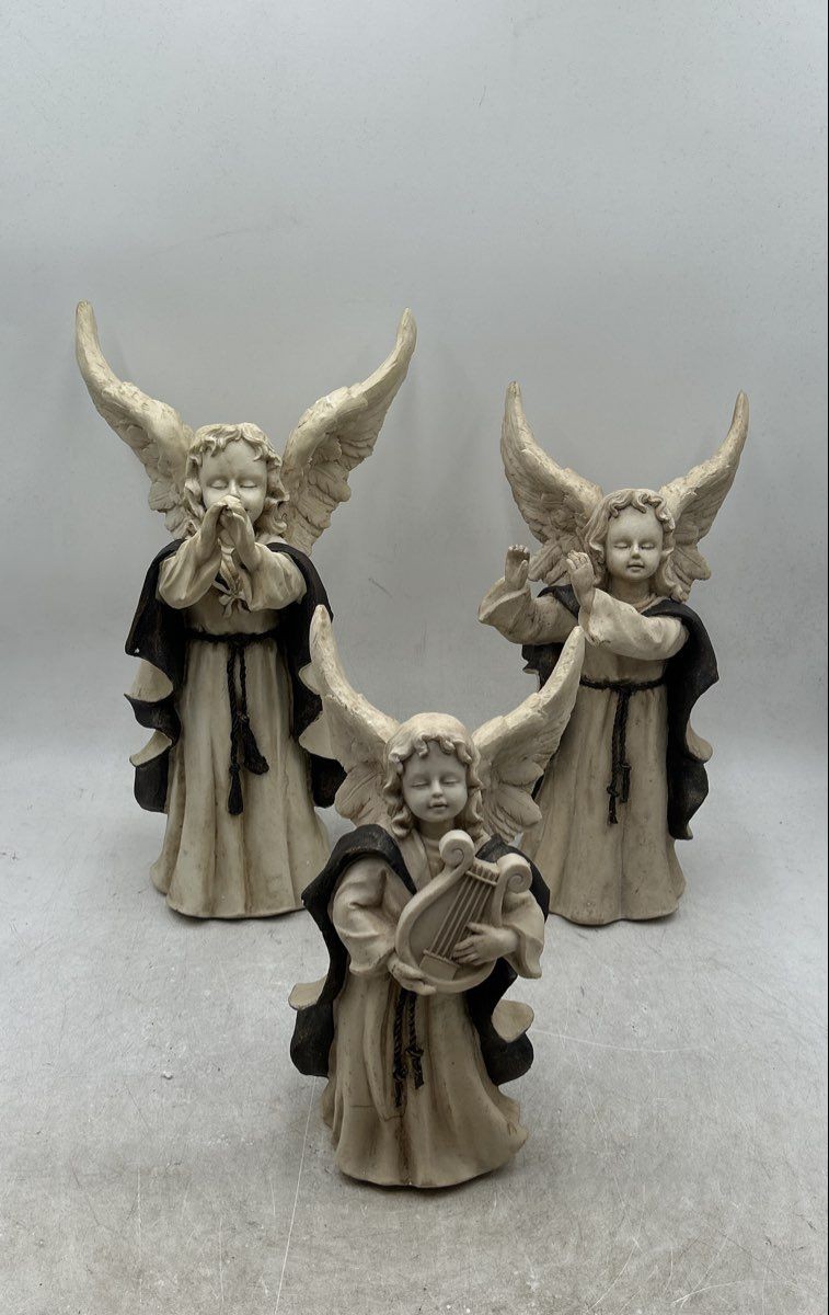 Vintage Kirkland's Resin Winterberrie Gardens Angel Figurines Statue Lot Of 3