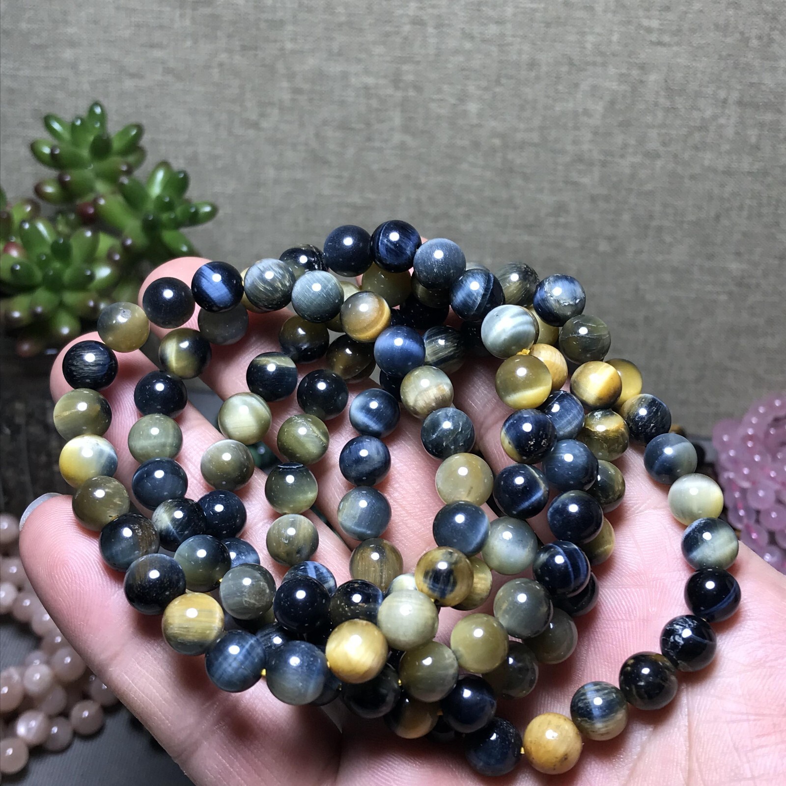 5Pcs Wholesal Natural Polish yellow Blue Tiger eye bracelets Crystal ball 8mm 5Pcs Wholesal Natural Polish yellow Blue Tiger eye bracelets Crystal ball 8mm