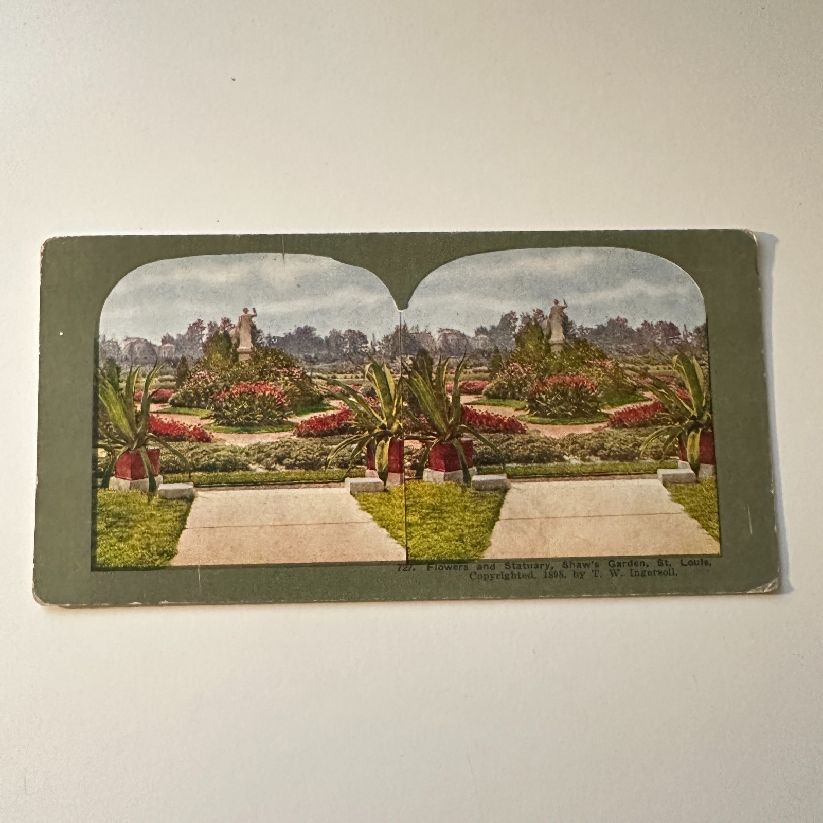 Flowers & Statuary Shaw\'s Garden St. Louis MO Antique Stereoview Card 5H6-4