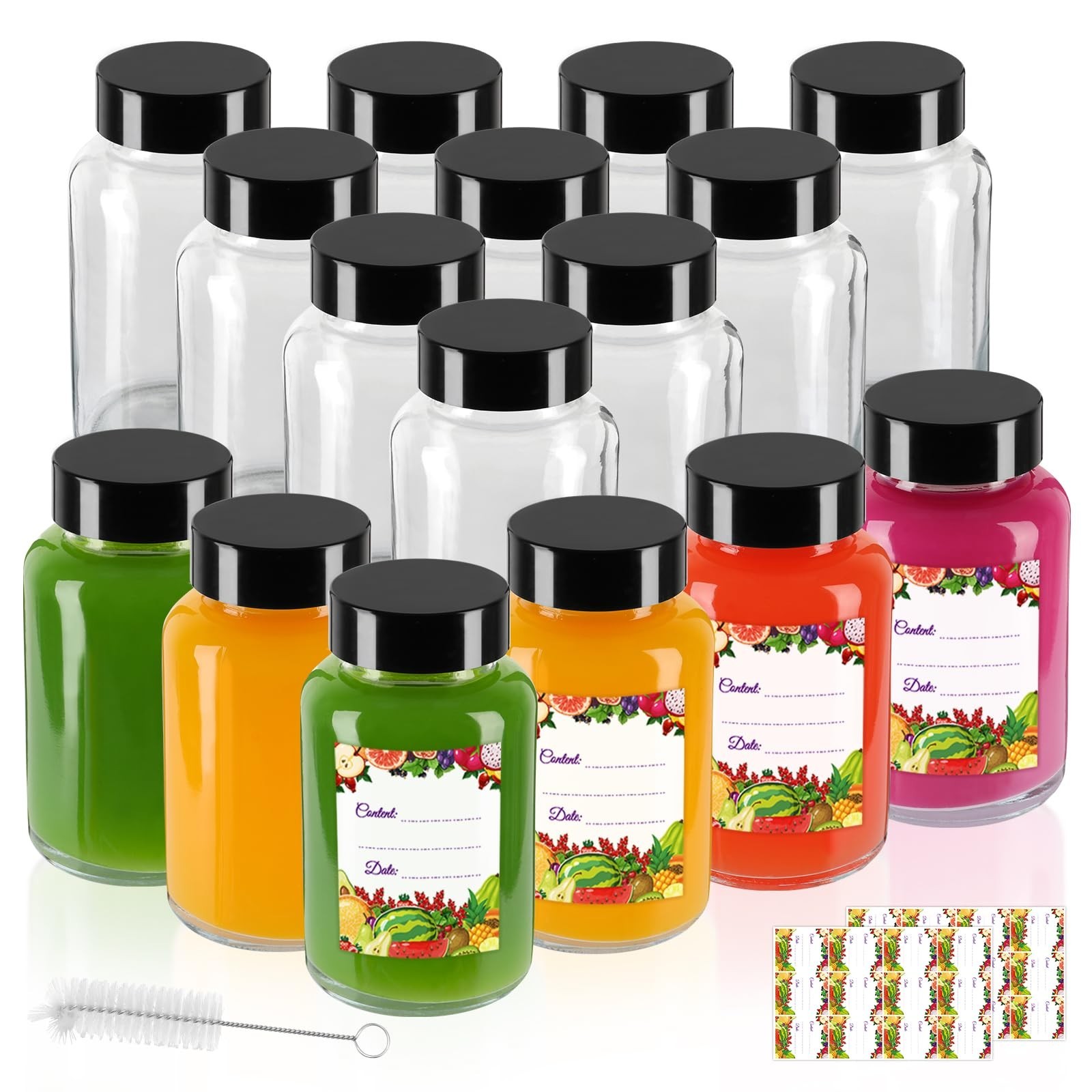 AuroTrends 4oz Glass Shot Bottles 16-Pack for Juicing, Reusable 4fl.oz -16pack