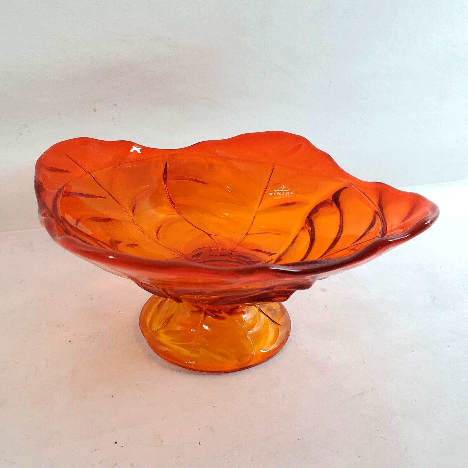 Viking Amberina Orange Glass Pedestal Bowl 8