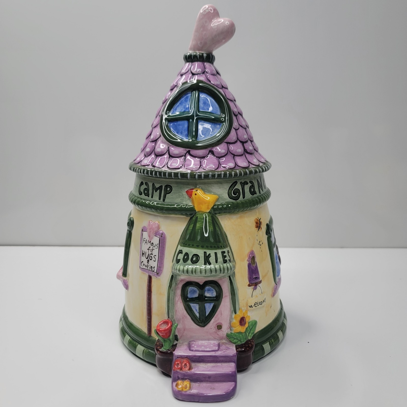 Vintage Beautiful Camp Grandma Cookie Jar Heart Hand Painted Jessica Breedlove