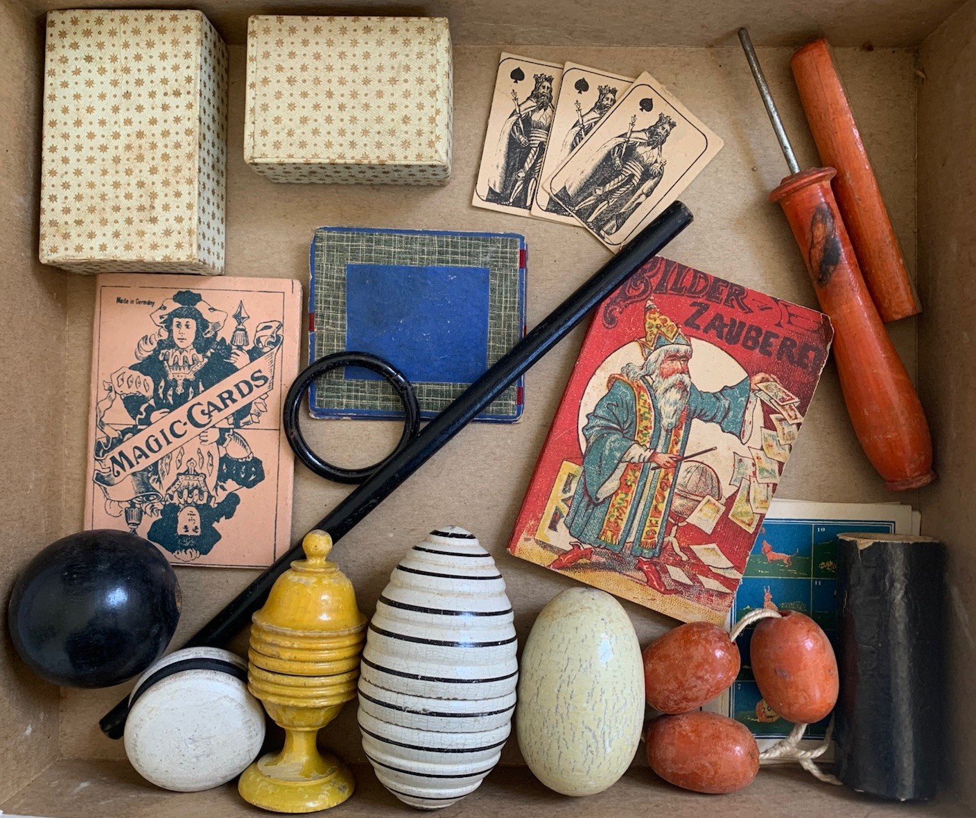 Antique Vintage Magician’s Magic ‘Blow Book’ Wood Treen Cards Germany Trick Lot Antique Vintage Magician’s Magic ‘Blow Book’ Wood Treen Cards Germany Trick Lot