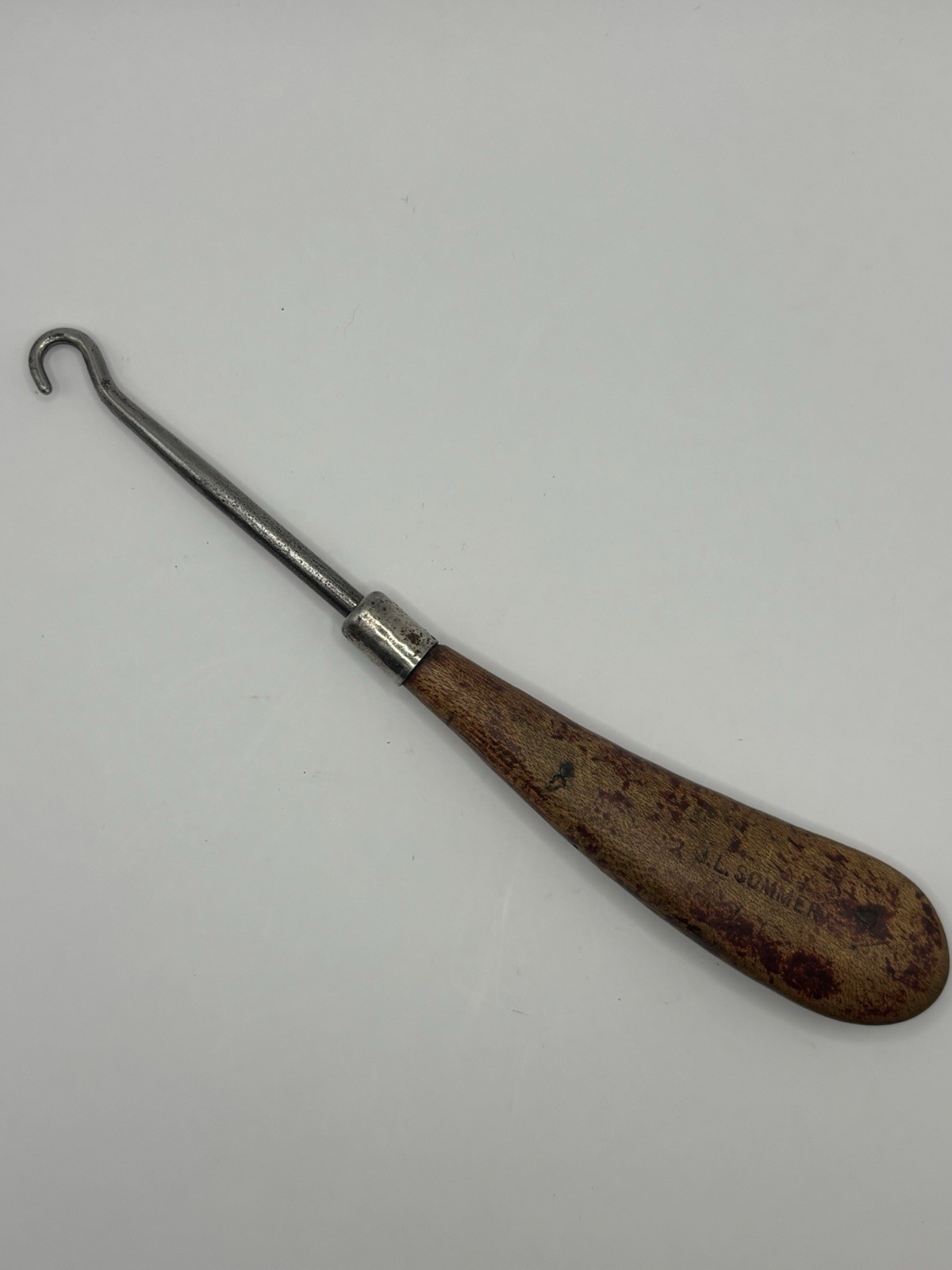 J.L. Sommer Vintage Wooden Handle  Button Hook Tool