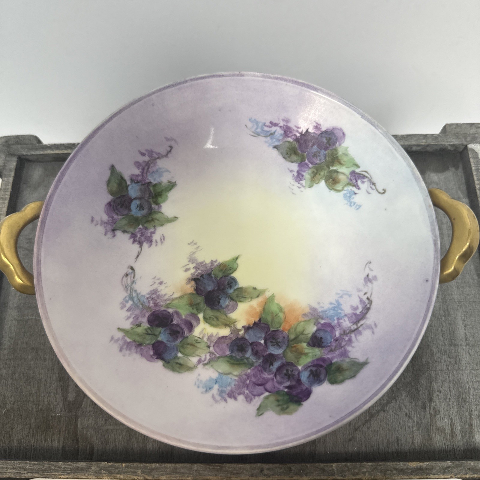 Vintage Irene Meyers Signed Hand Painted Porcelain Floral Bowl Gold Handles