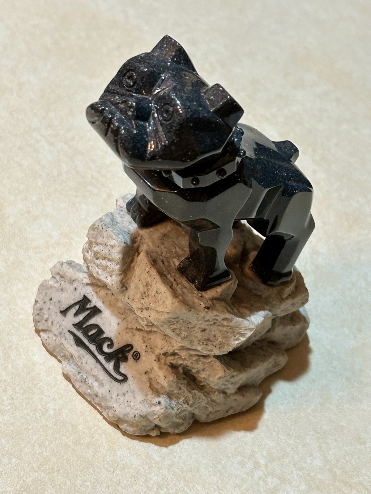 Mack Truck Bulldog Granite Dog on Ornate Rock Figure/Paperweight