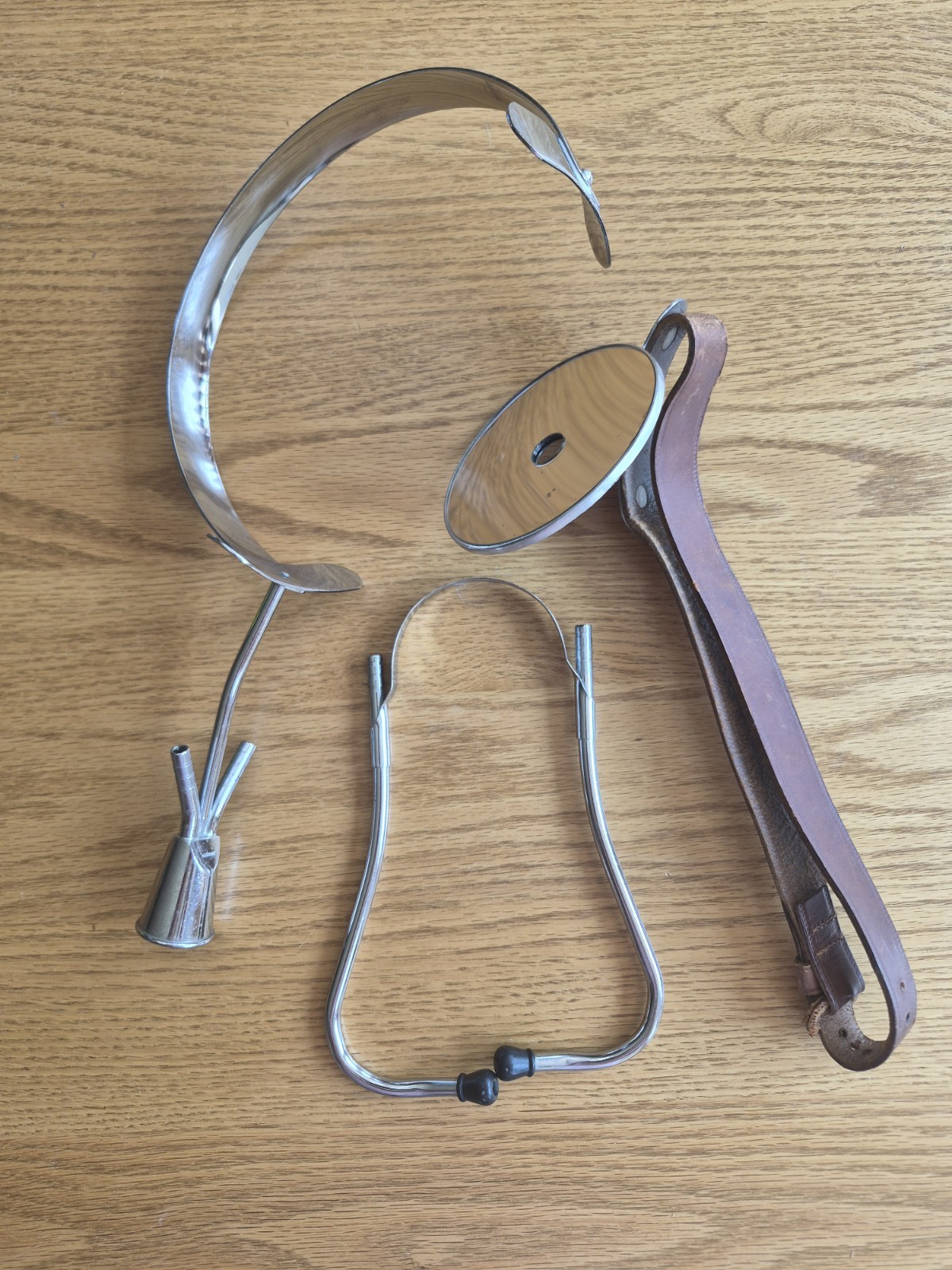 Vintage Medical Doctor Instrument Lot Head Mirror Leather Strap Speculum