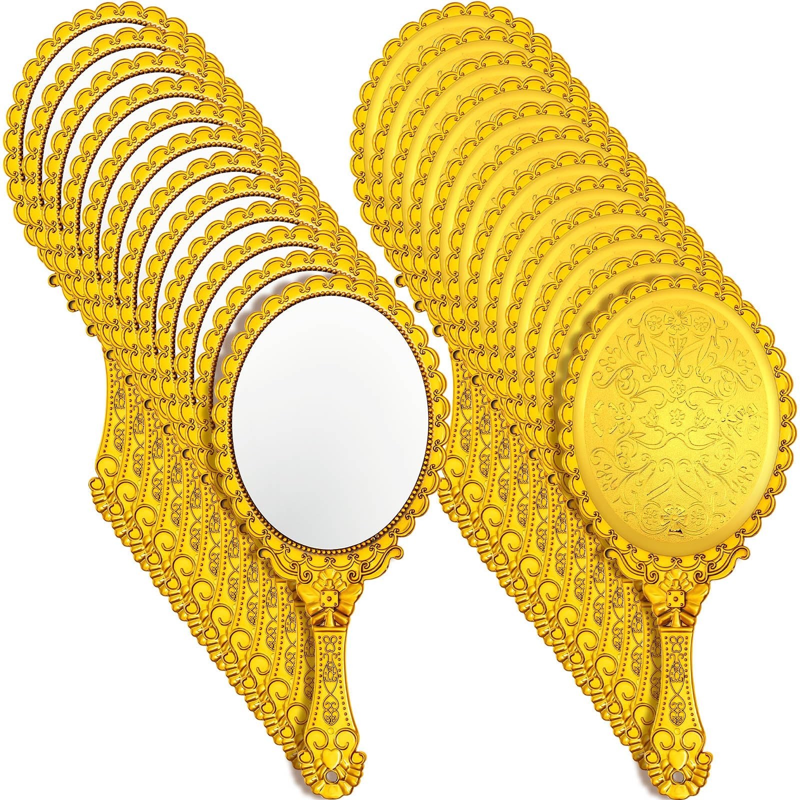 Pack Gold Vintage Oval Hand Mirrors with Handles, Portable Plastic Party Favors