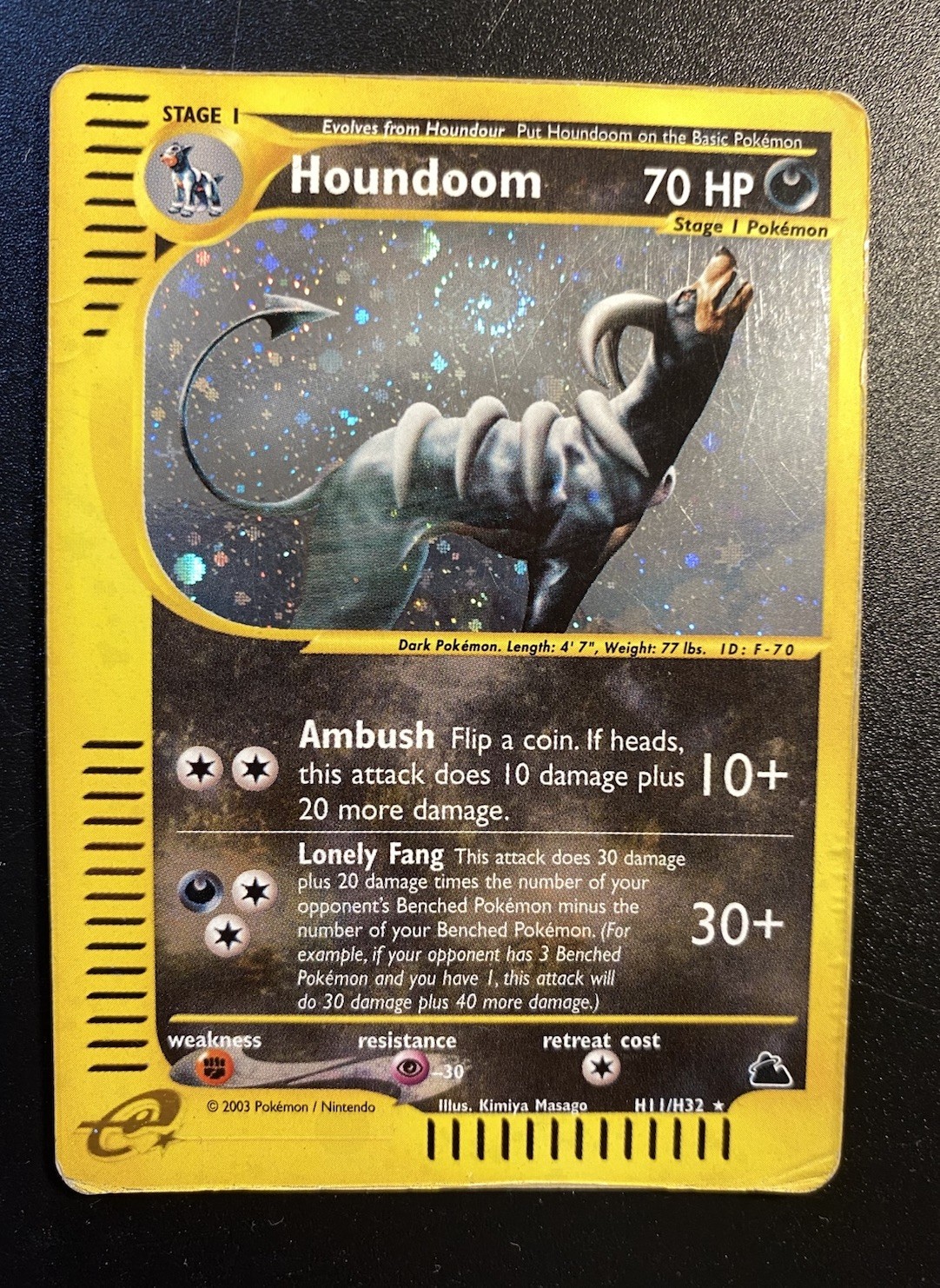 Pokemon Card- Houndoom-Skyridge-Holo-H11/H32-Rare-NoCrystal-ENG-PL-SWIRL